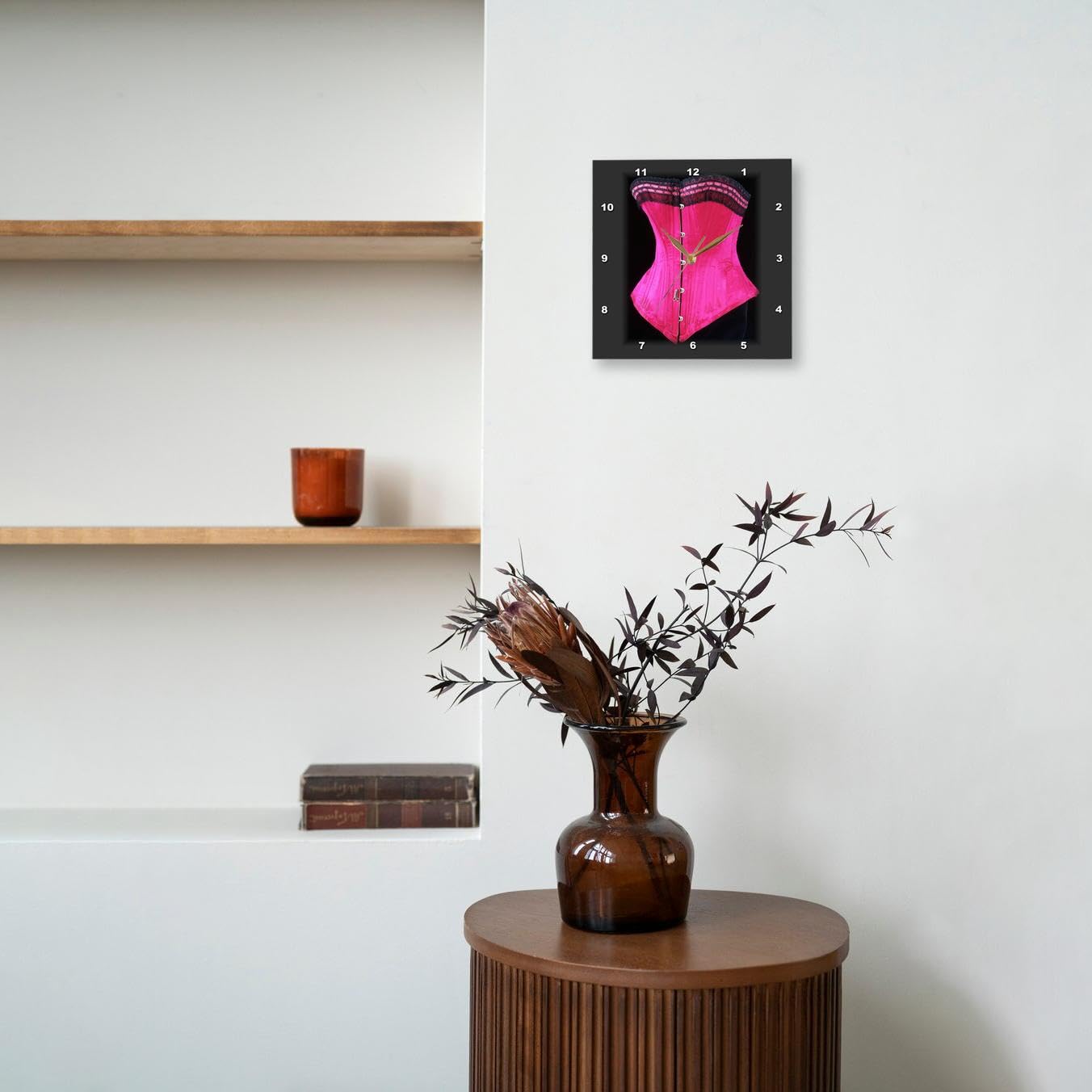 3D Rose Fuchsia Corset on Black - 13x13 Inch Wall Clock (DPP_80362_2) | Elegant Home Decor for Living Room, Bedroom & Office