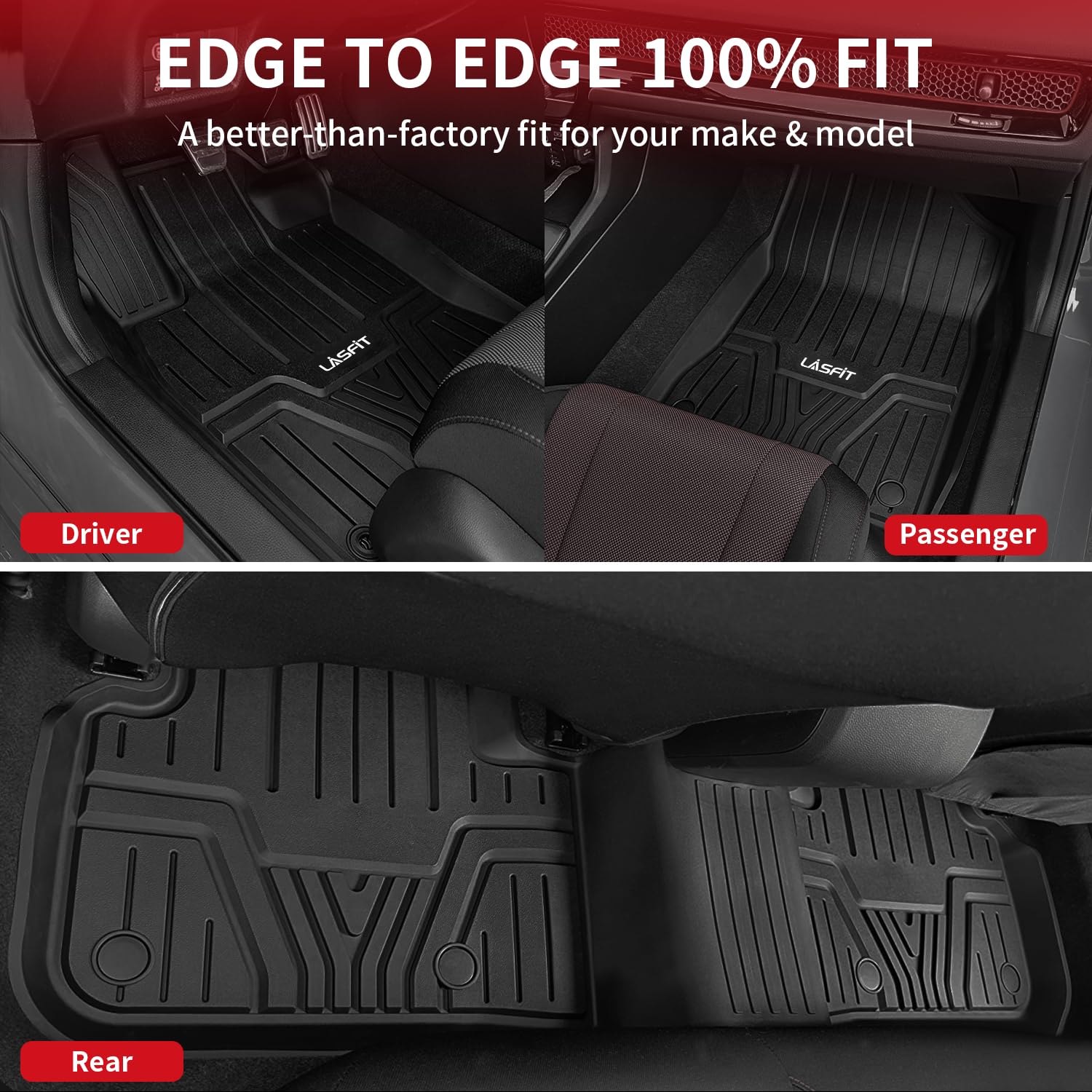 LASFIT All-Weather Floor Mats for Honda Civic 2022-2025 & Acura Integra 2023-2025 - Non-Slip Car Liners with USB Port (1st & 2nd Row Set) - Durable 5+ Year Lifespan - Perfect for Daily Commute, Road Trips and Winter Protection