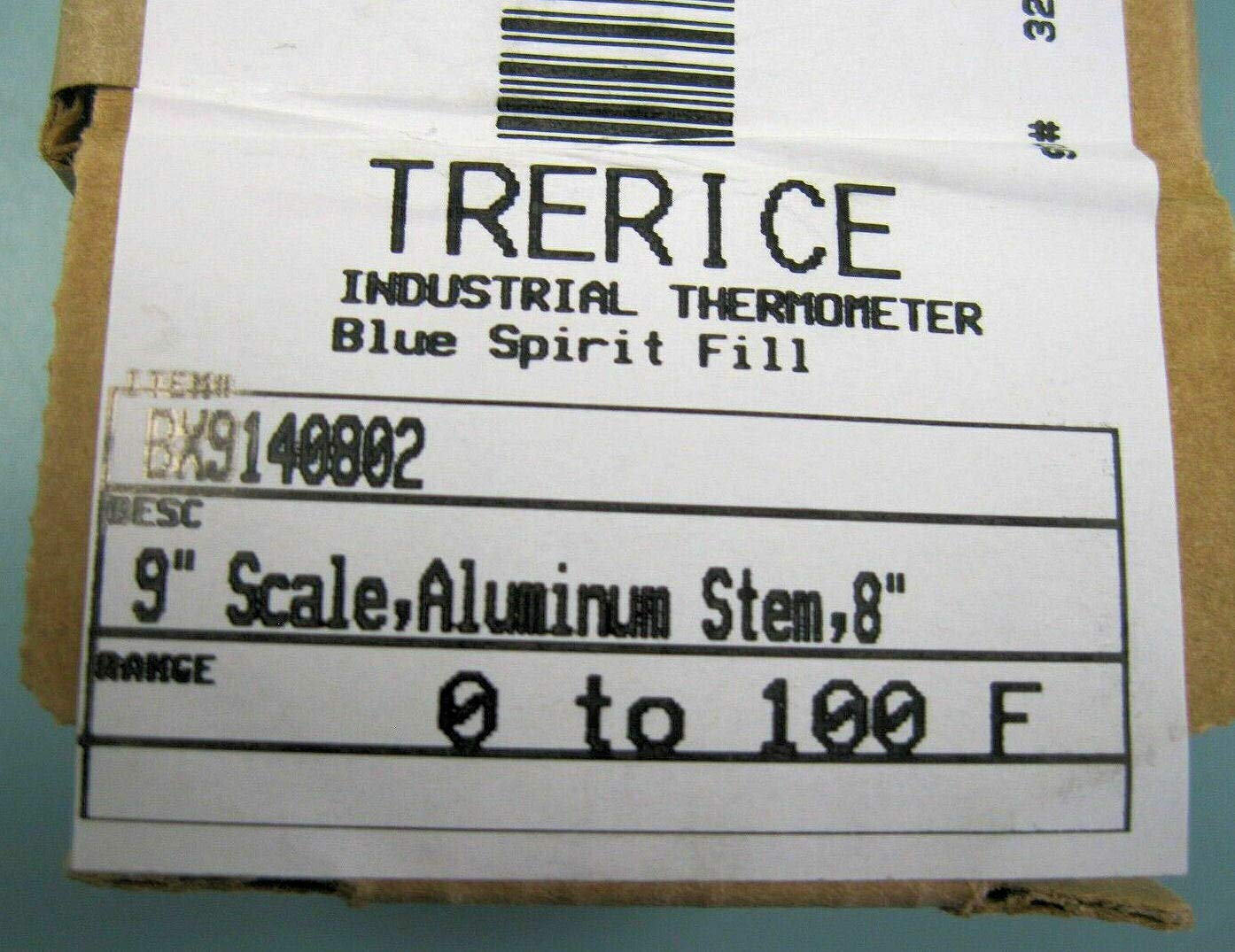 Trerice BX9140802 Industrial Thermometer - 0-100°F Temperature Range, 8-Inch Stem & 9-Inch Scale for HVAC, Food Processing, and Laboratory Use