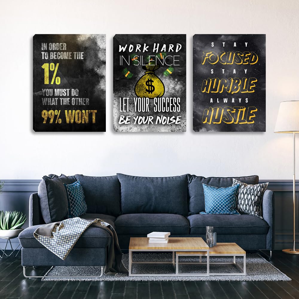 Motivational Canvas Wall Art - Inspirational Entrepreneur Hustle Poster Prints for Office & Home Decor - Work Hard Quotes Framed Artwork (60''W x 28''H) - Perfect for Office, Workplace, Living Room & Home Office Inspiration