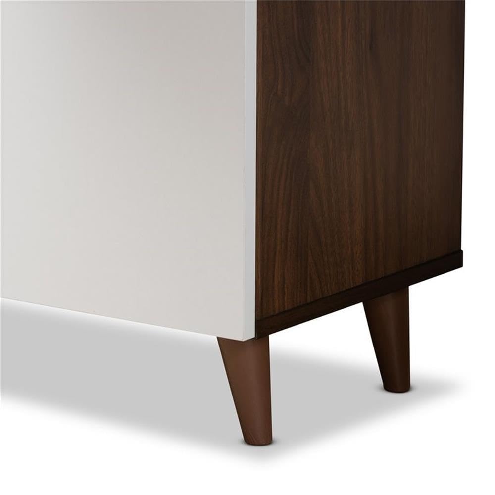 BOWERY HILL White & Brown Wooden Computer Desk with Storage Shelves - Perfect for Home Office, Study Room & Small Spaces