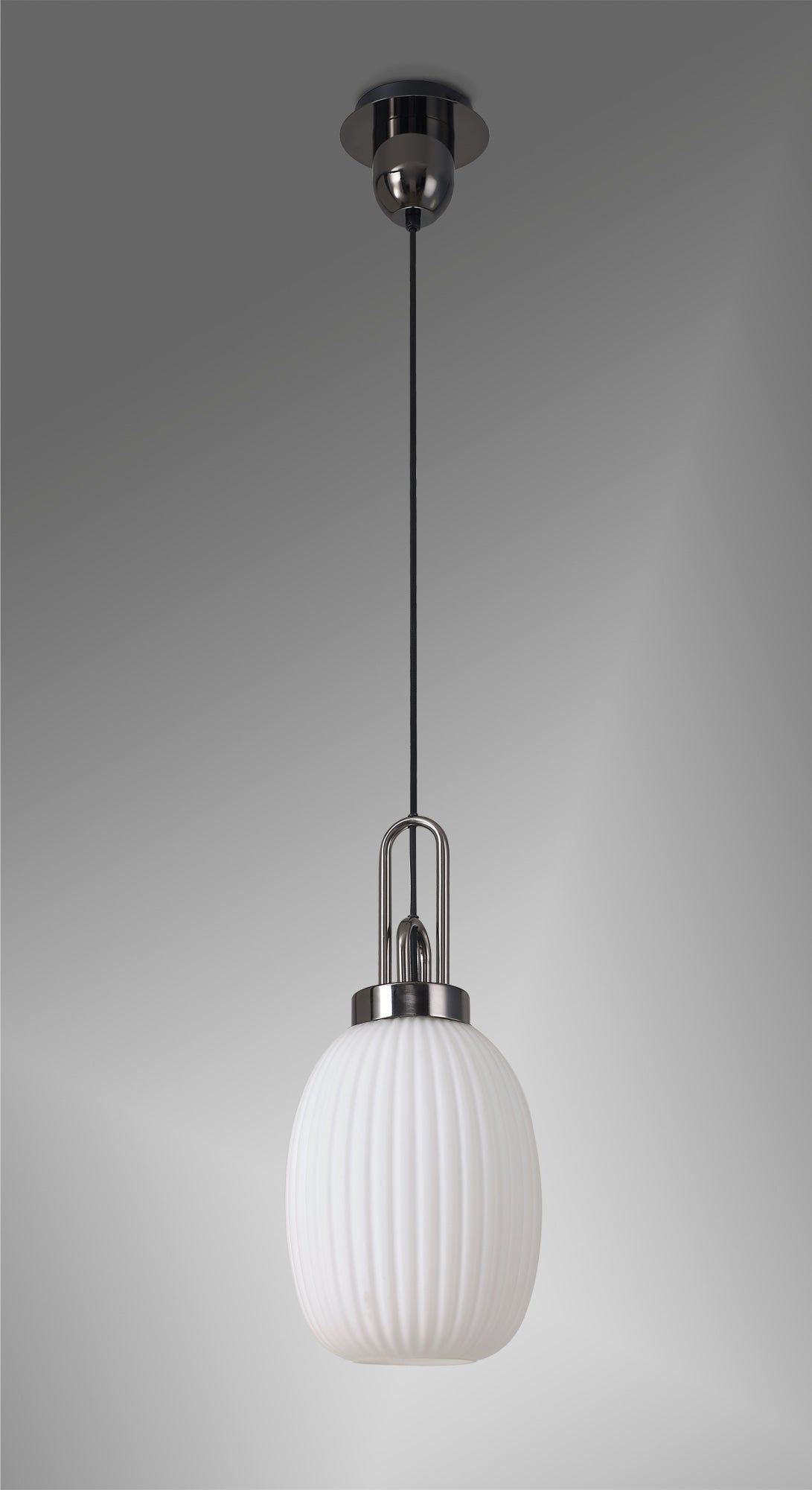 Cadiz 1-Light Pendant Light Fixture with 20cm Almond Ribbed Glass Shade, E27 Socket, IP20 Rated - Perfect for Kitchen Island, Dining Room, or Bedroom Lighting