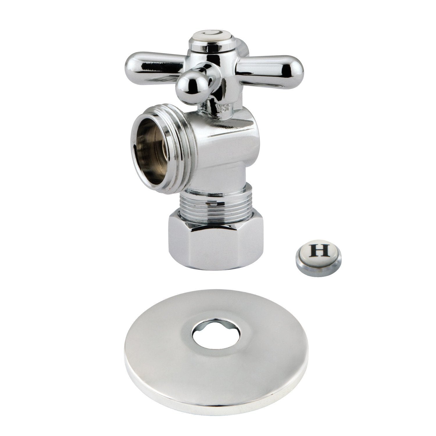 5/8 Inch O.D. Comp x 3/4 Inch Hose Thread Quarter Turn Angle Shut Off Valve with Flange - Brass Water Supply Valve for Refrigerator, Ice Maker, Dishwasher & Washing Machine Connections