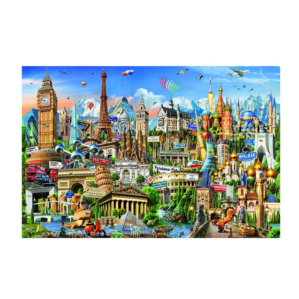1000 Piece Wooden Puzzle - European Landmarks Jigsaw Puzzle for Adults & Kids - Challenging Educational Brain Teaser Game - Perfect Gift for Family Game Night, Classroom Activity & Stress Relief