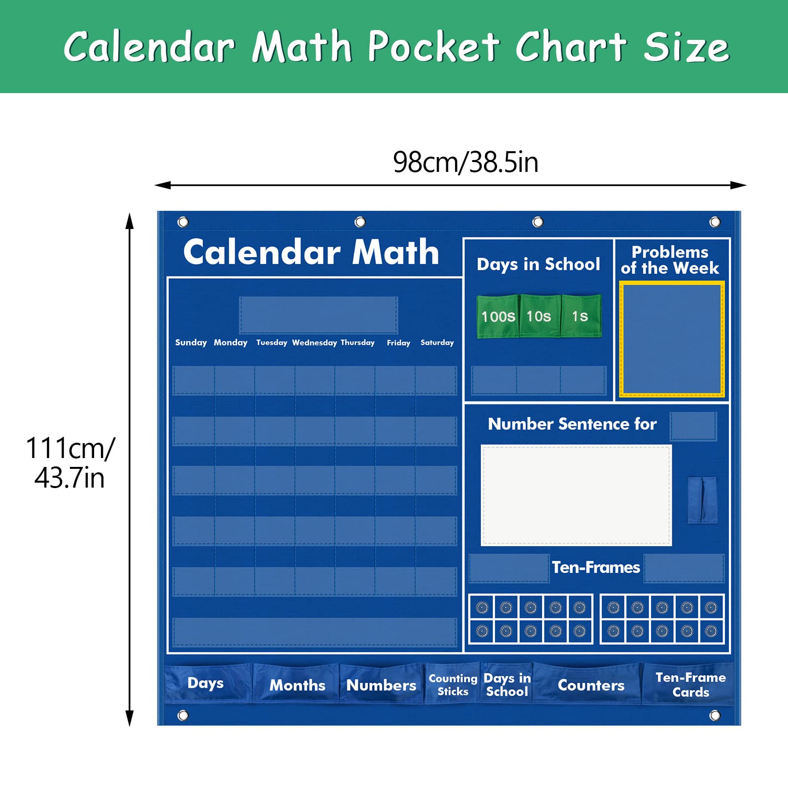 KIGOAL Daily Math Calendar Pocket Chart - Educational Classroom Teaching Tool for Elementary & Preschool Number Activities | Perfect for Morning Routines, Counting Practice & Interactive Learning