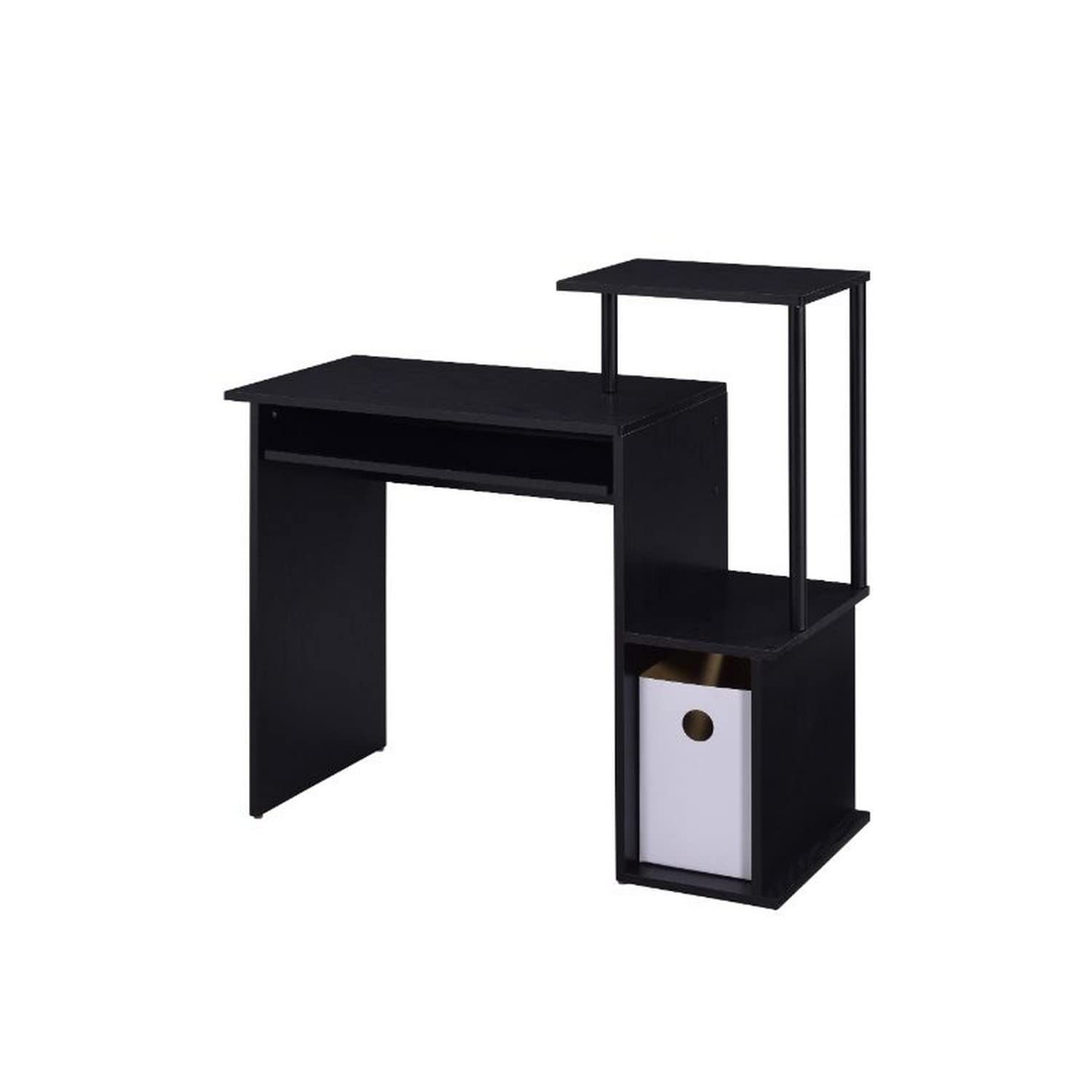 Benjara Black Computer Desk with Built-in Bookshelf - Home Office Desk for Work, Study, and Gaming