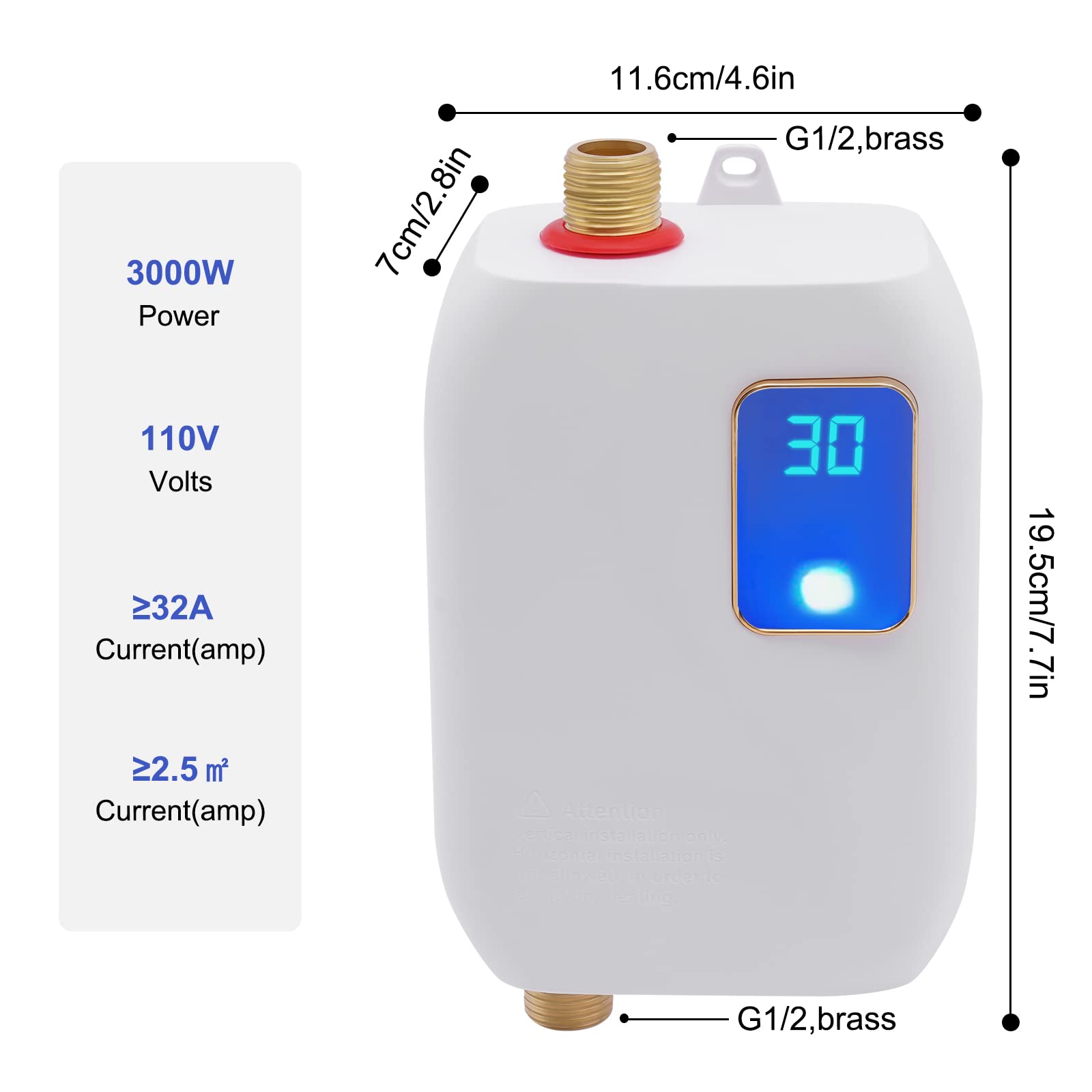 110V Instant Electric Tankless Water Heater - Under Sink Small Hot Water Heater with LCD Digital Display for Kitchen Faucet | Perfect for Coffee Brewing, Baby Bottle Warming & Handwashing (White)