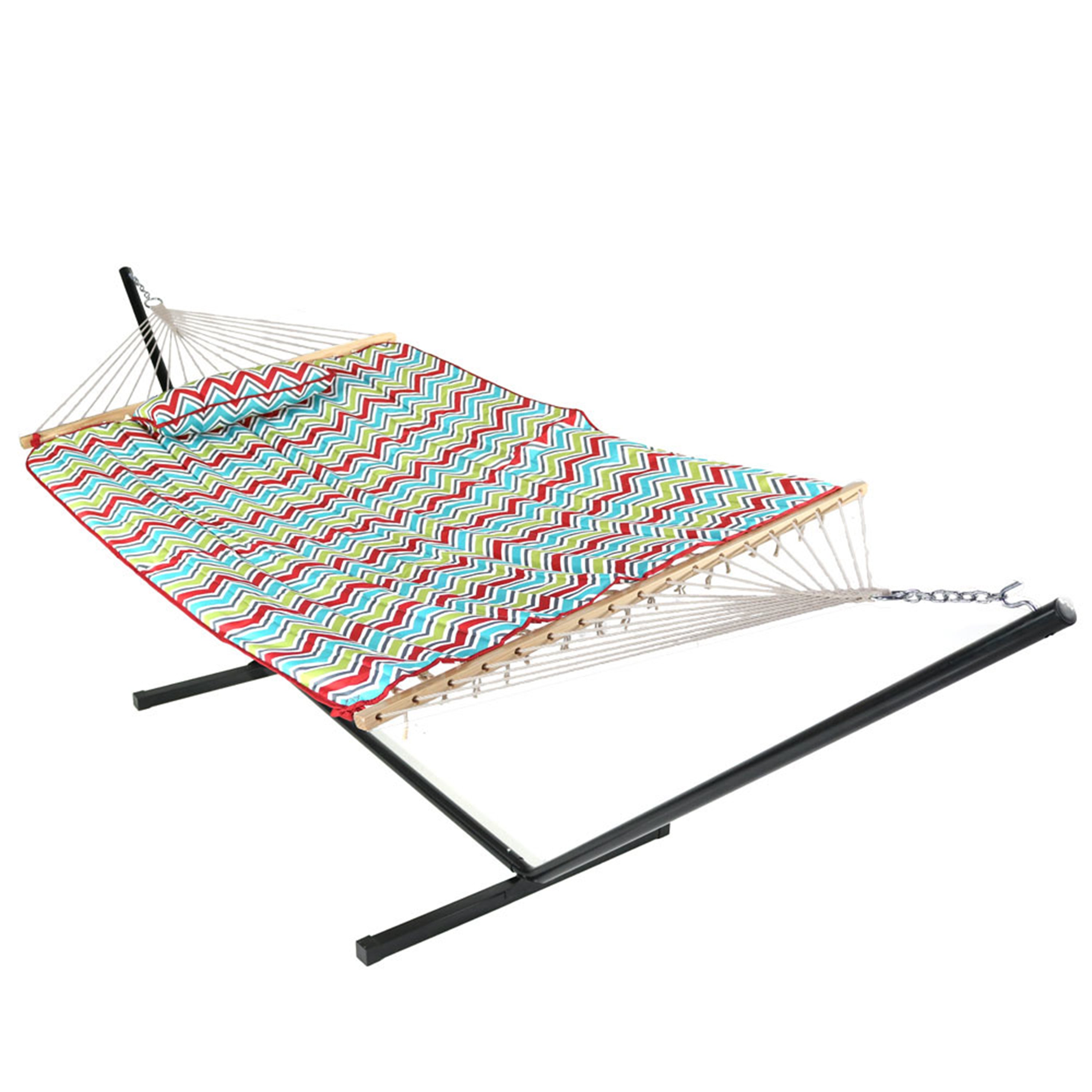 Premium Sunnydaze Rope Hammock with 12-Foot Steel Stand, Comfortable Pad & Pillow - Perfect for Backyard Relaxation, Beach Lounging & Outdoor Camping