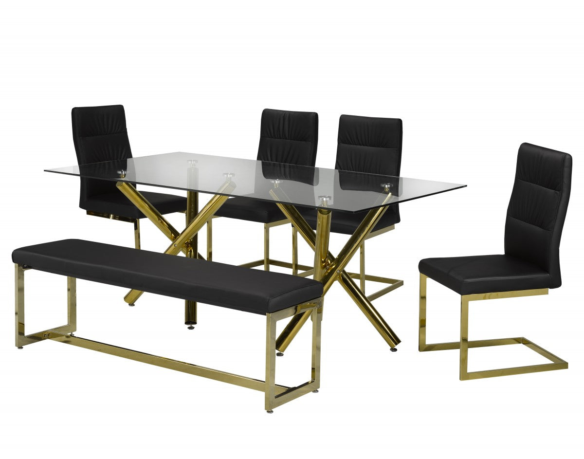 6-Piece Modern Dining Set in Black & Gold - Elegant Kitchen & Dining Room Furniture for Small Spaces & Apartments