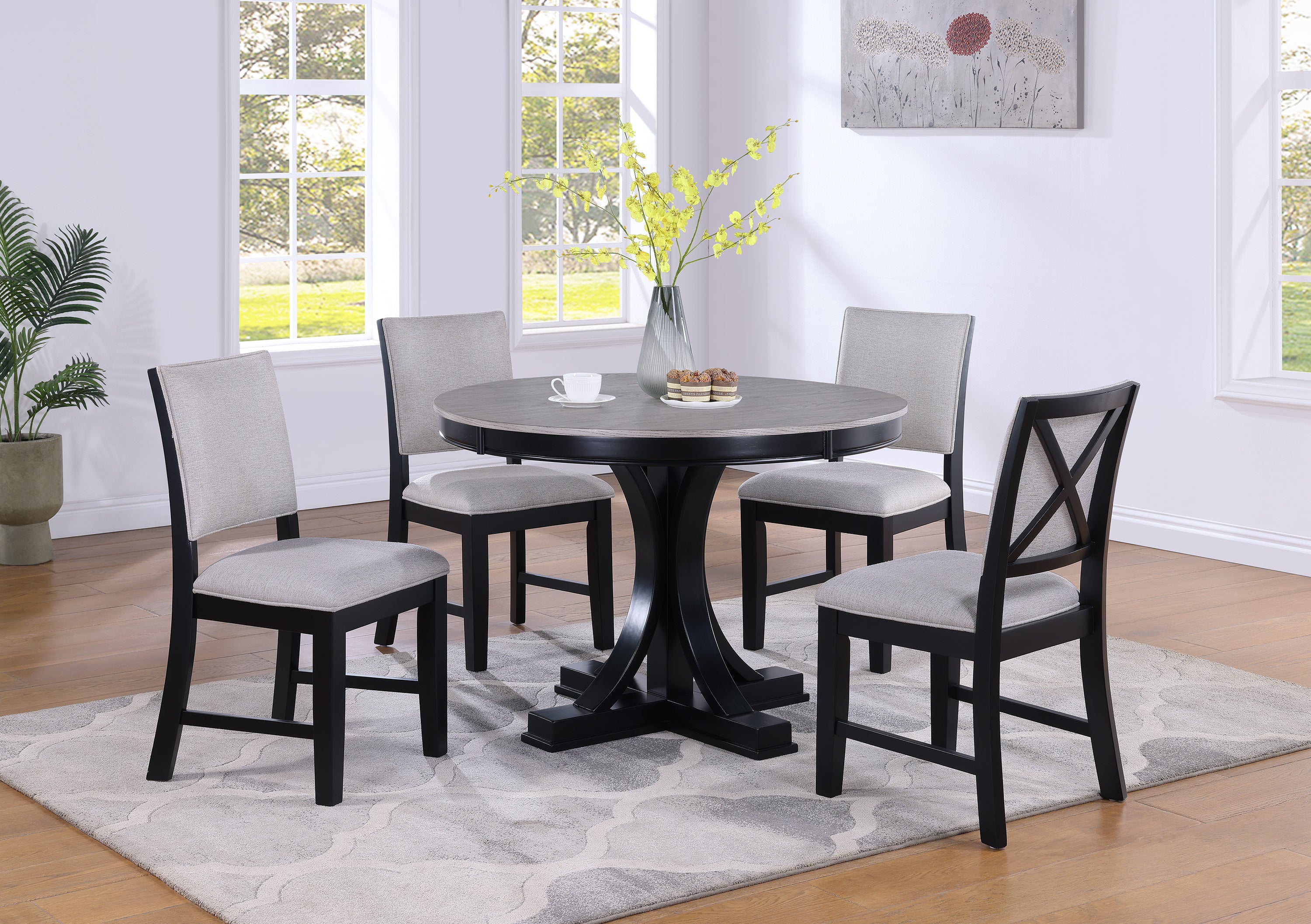 2-Piece Set Gray Fabric Upholstered Side Chairs with Black Wooden Frame - Modern Dining Room Accent Chairs for Kitchen, Living Room or Office