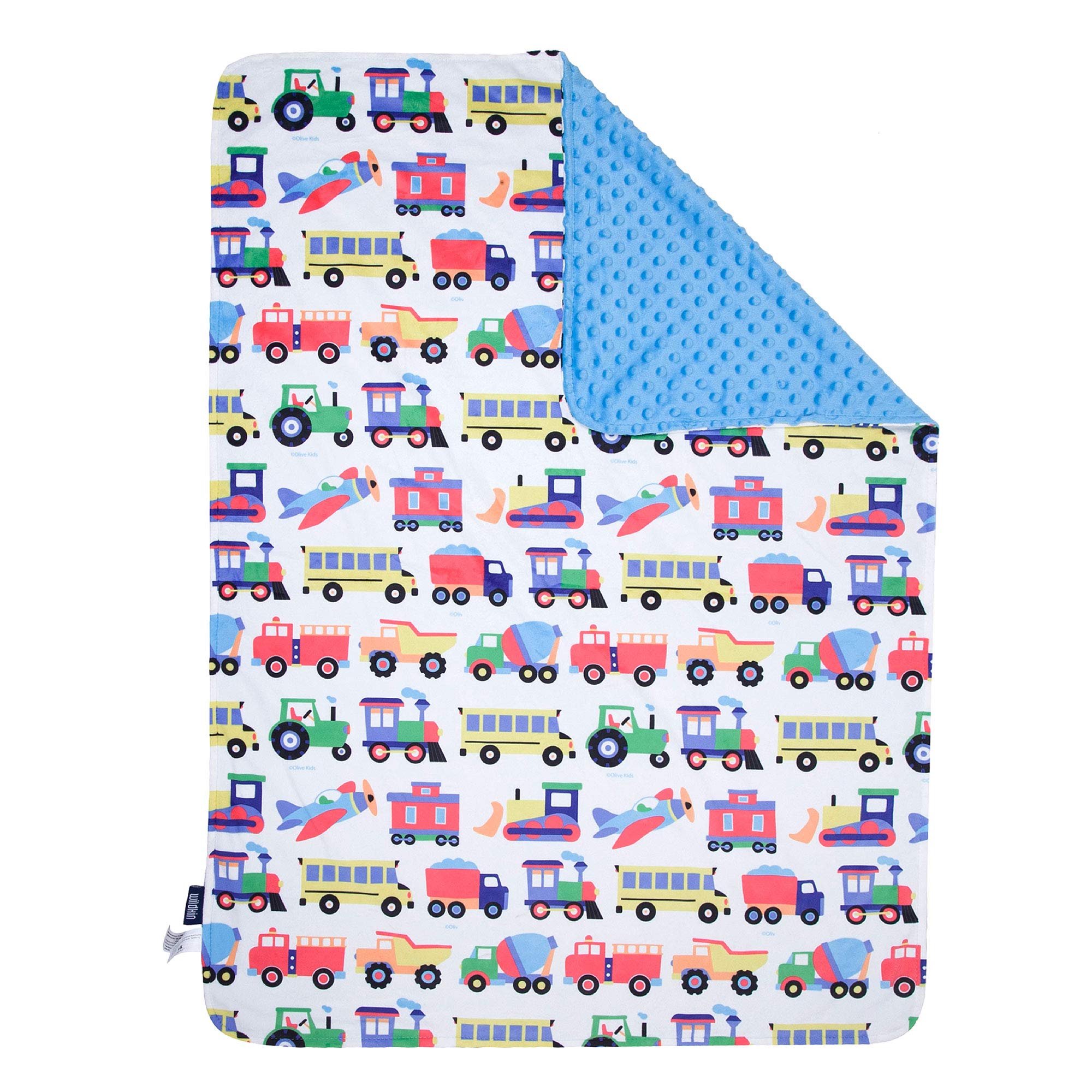 Wildkin Soft Plush Blanket Set - 5 Piece Twin Bed in a Bag with 100% Cotton Cover (Trains, Planes & Trucks Design) - Perfect for Kids' Bedroom, Nursery, Travel & Sleepovers