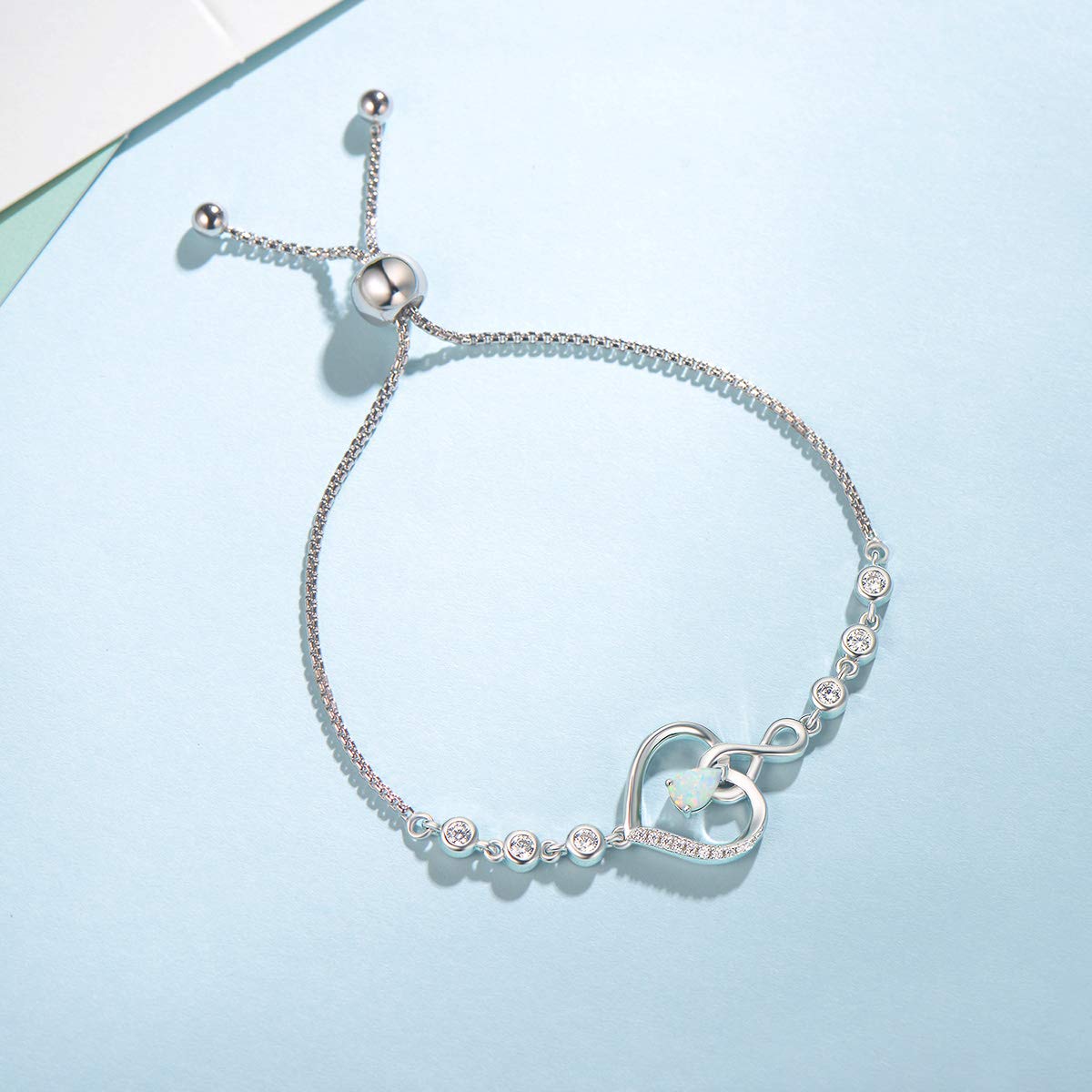 AGVANA October Birthstone Opal Heart Necklace & Bracelet Set for Women - Sterling Silver Infinity Love Pendant Fine Jewelry | Mothers Day Gifts for Mom, Anniversary & Birthday Gifts for Her | Perfect for Weddings, Date Nights & Special Occasions