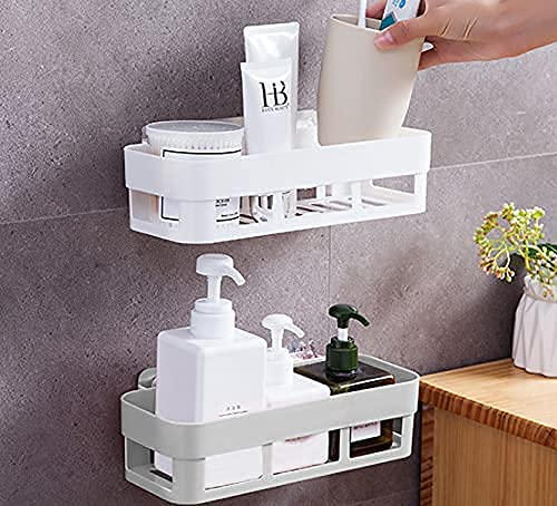 Self Adhesive Bathroom Shelf Organizer - No Drill Wall Mounted Bathroom Storage Rack (2 Pack) - Perfect for Small Bathrooms, Showers & Vanity Organization