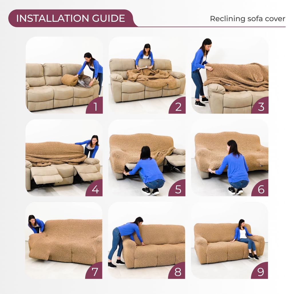 PAULATO BY GA.I.CO. Recliner Sofa Cover - Stretchable 1-Piece Slipcover for Reclining Couches - Soft Polyester Fabric Furniture Protector - Microfiber Collection in Burgundy - Perfect for Living Room, Home Theater & Office Use