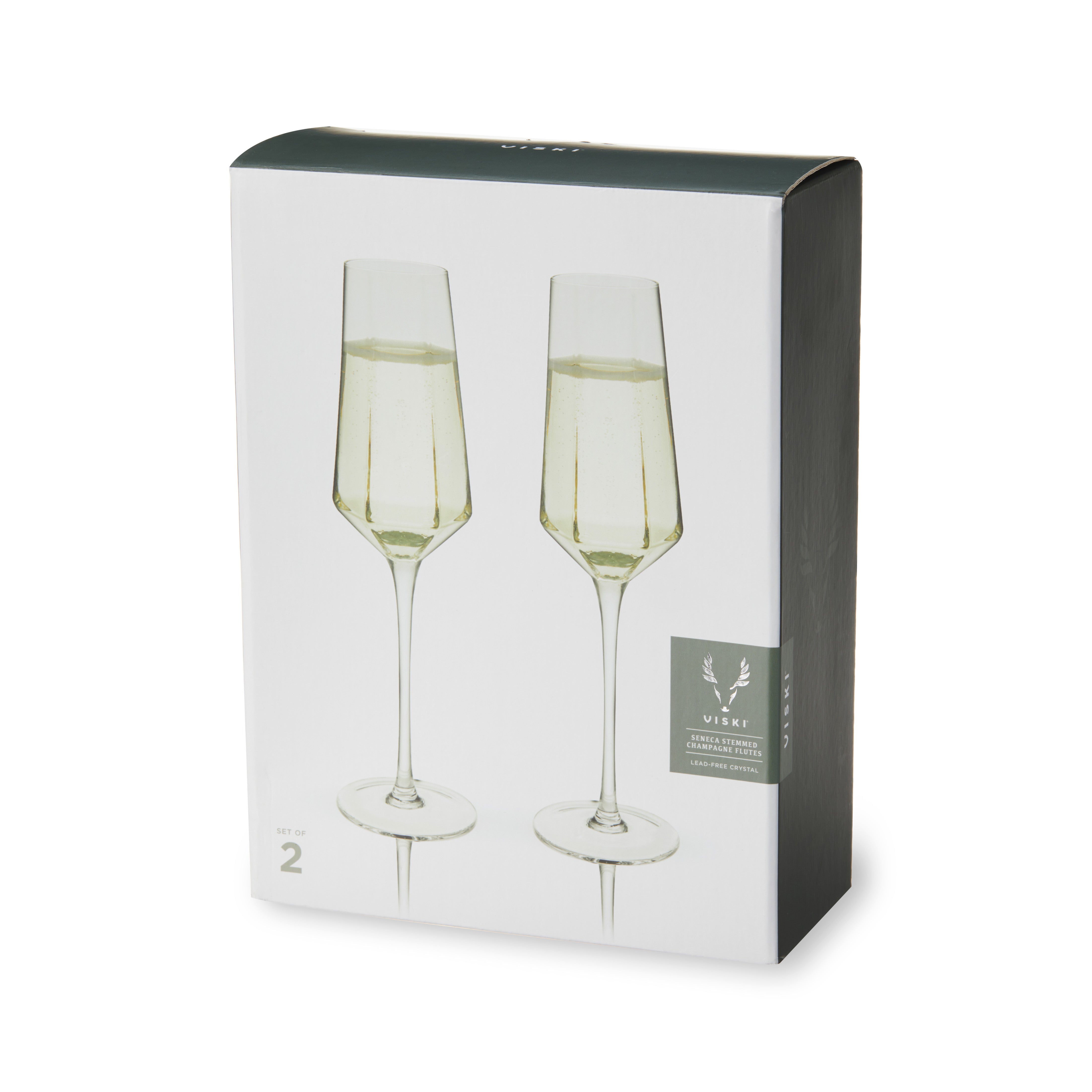 Premium Seneca Diamond Crystal Champagne Flutes Set of 2 - Elegant Stemware for Wedding Toasts, Anniversary Celebrations & Romantic Dinners - Dishwasher Safe Lead-Free Glass