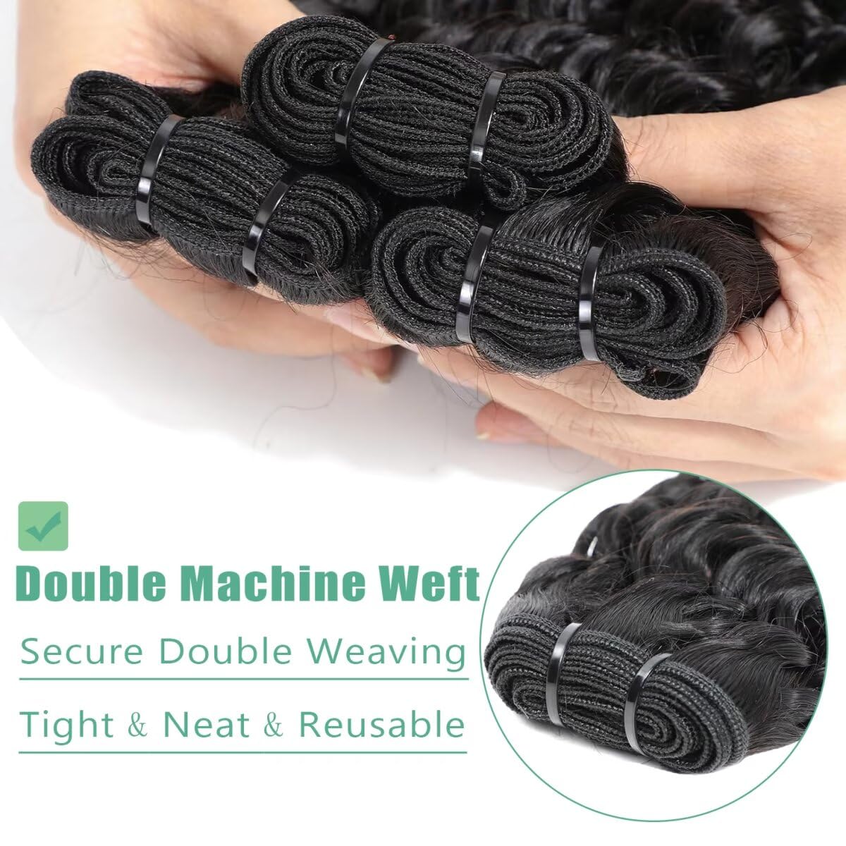 100% Unprocessed Virgin Brazilian Deep Wave Human Hair Bundles - 3 Bundles 12A Grade Natural Black (16/18/20 Inch) Double Weft for Weaving, Wigs & Extensions - Perfect for Daily Wear, Parties & Special Occasions
