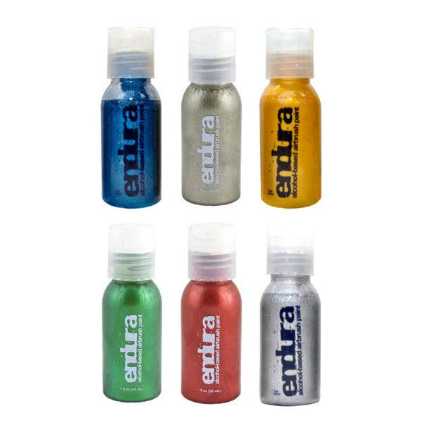 European Body Art Endura Airbrush Liquids - Metallic Colors for Professional Face Painting, Costume Makeup & Special FX - Perfect for Halloween, Cosplay & Theatrical Performances