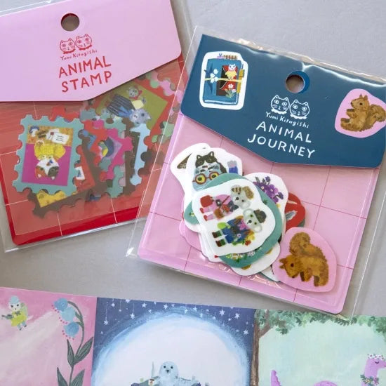 Yumi Kitagishi: 20-Piece Flake Sticker Set - Animal Journey Collection | Perfect for Scrapbooking, Journaling & DIY Crafts