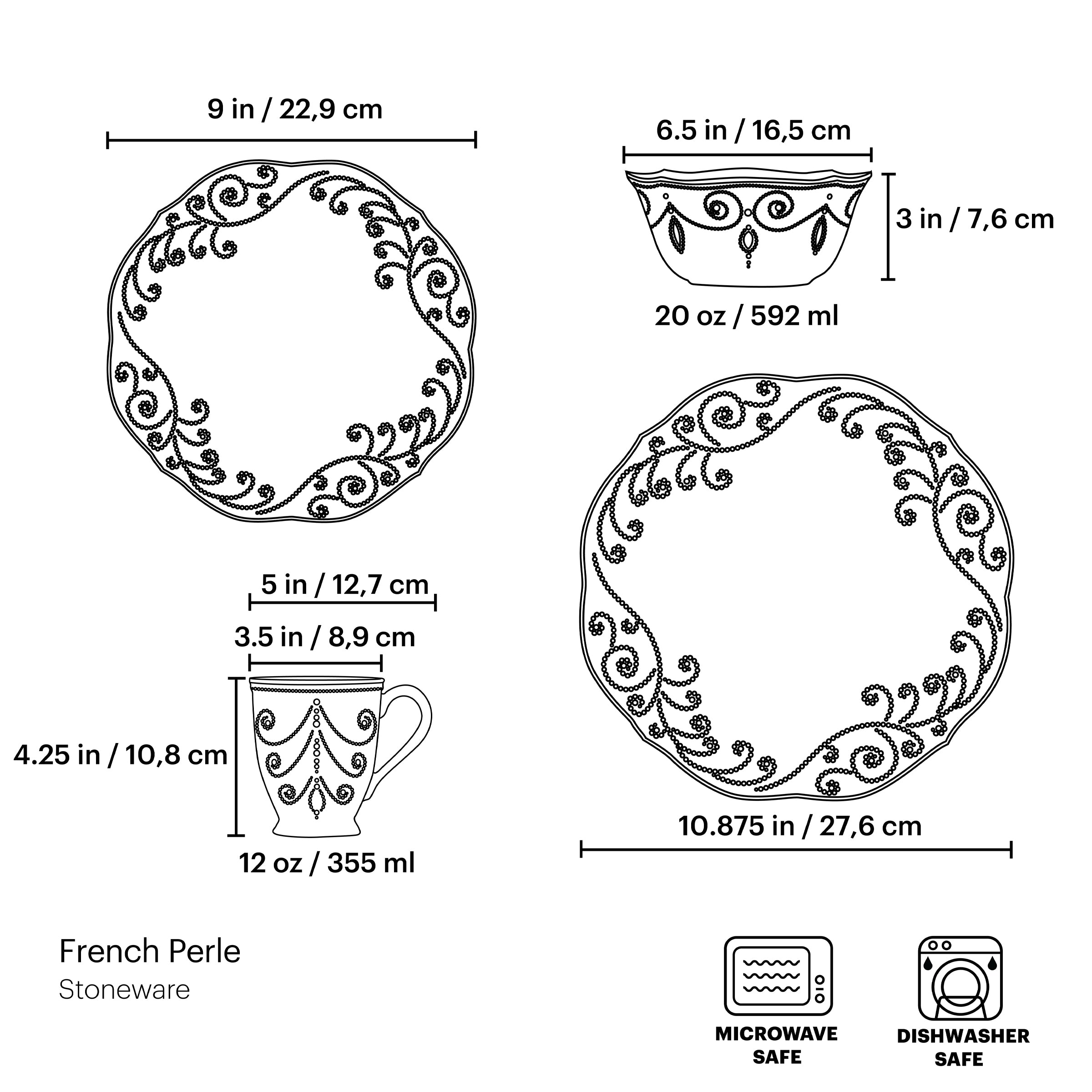 French Perle Blue 4-Piece Dinner Plate Set - Elegant Bone China Plates for Formal Dining, Entertaining & Special Occasions