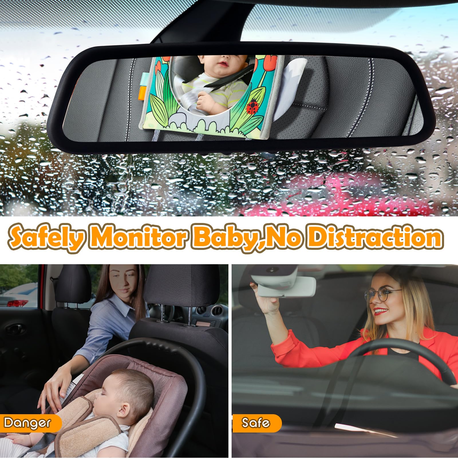 **Rear-Facing Baby Car Mirror with Hanging Toys - Safe Travel Activity Center for Infants 0-18 Months | Perfect for Long Car Rides & Entertaining Your Baby**