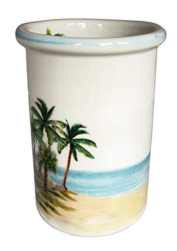Palm Breezes Wine Bottle Holder & Utensil Organizer - Rustic Beach-Themed Kitchen Decor for Wine Glasses, Cutlery, and Bar Accessories - Perfect for Beach Houses, Coastal Kitchens, and Entertaining Guests