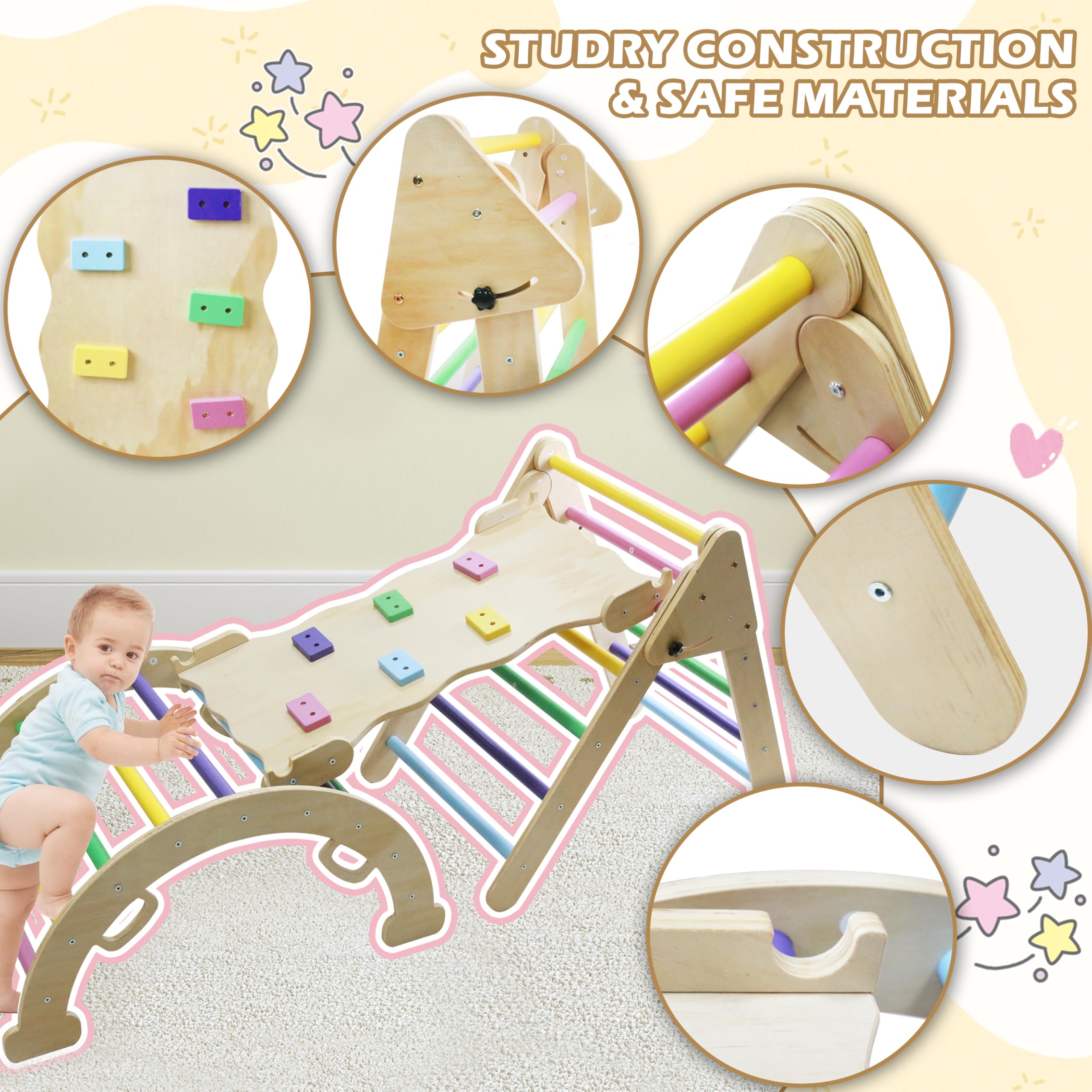 5-in-1 Foldable Wooden Climbing Gym Set for Toddlers - Arch, Ramp & Ladder Playground Equipment for Indoor & Outdoor Use - Perfect for Home Playrooms, Daycares and Backyard Adventures