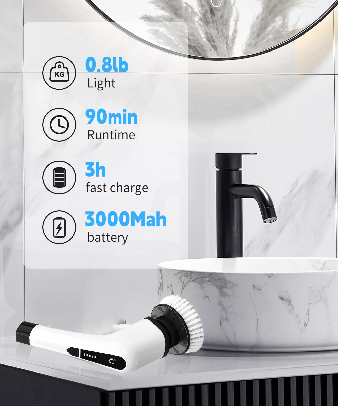 Cordless Electric Spin Scrubber - Power Shower Cleaning Brush for Bathroom, Tub, Tiles & Car | Long Handle Portable Spinning Cleaner for Bathtub, Kitchen & Household Use | Perfect for Deep Cleaning Grout, Stains & Hard-to-Reach Areas