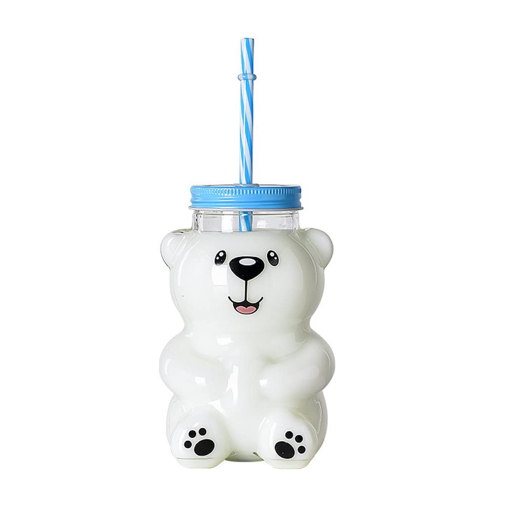 Kawaii Bear Sippy Cup 19oz - Clear Glass Cup with Lid & Straw - Cute Bear Bottle for Juice, Milk, Tea, Smoothies - BPA Free, Microwave Safe - Perfect for Kids, Home, Office & Travel (Smiling Bear Design)