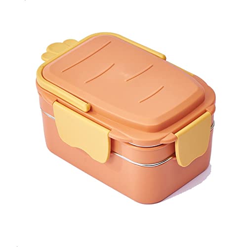 Double Layer Stainless Steel Bento Lunch Box - Leakproof & Durable Food Container for School, Office, Picnics & Travel (Orange) | Perfect for Meal Prep, Kids Lunch & Healthy Eating On-The-Go
