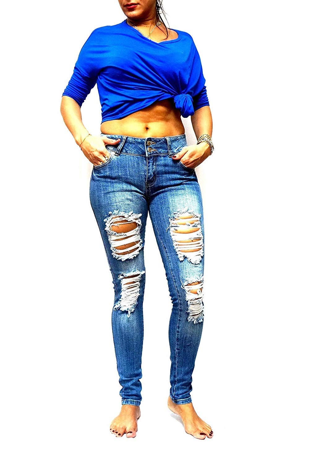 Jack & David Women's Plus Size Ripped Distressed Skinny Jeans - Trendy Stretch Denim Pants for Casual Wear & Night Out