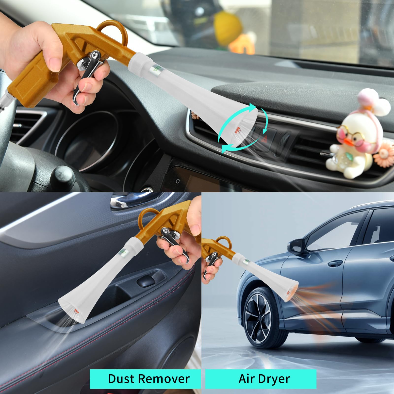 High Pressure Car Cleaning Gun - Air Blow Gun for Interior Detailing & Dust Removal | Car Wash Kit with Air Duster Blower | Works with Air Compressor | Perfect for Auto Detailing, Home Garage & Professional Car Wash (Yellow)