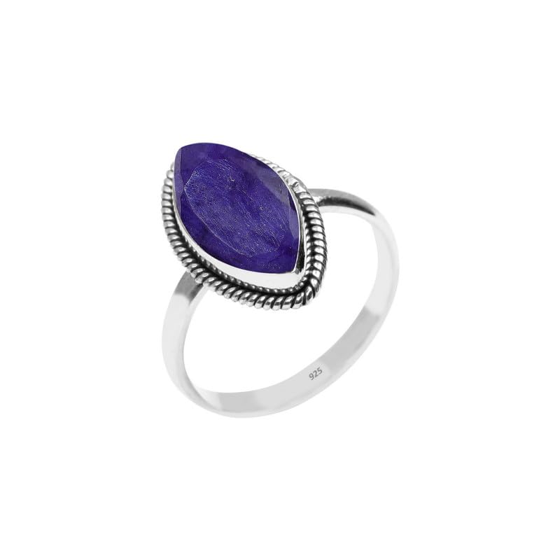 Blue Sapphire Sterling Silver Ring for Women - 925 Handmade Marquise Gemstone Statement Ring | Size US 11 | Christmas Gift, Promise Ring, Birthday Present for Her | Perfect for Weddings, Anniversaries & Special Occasions