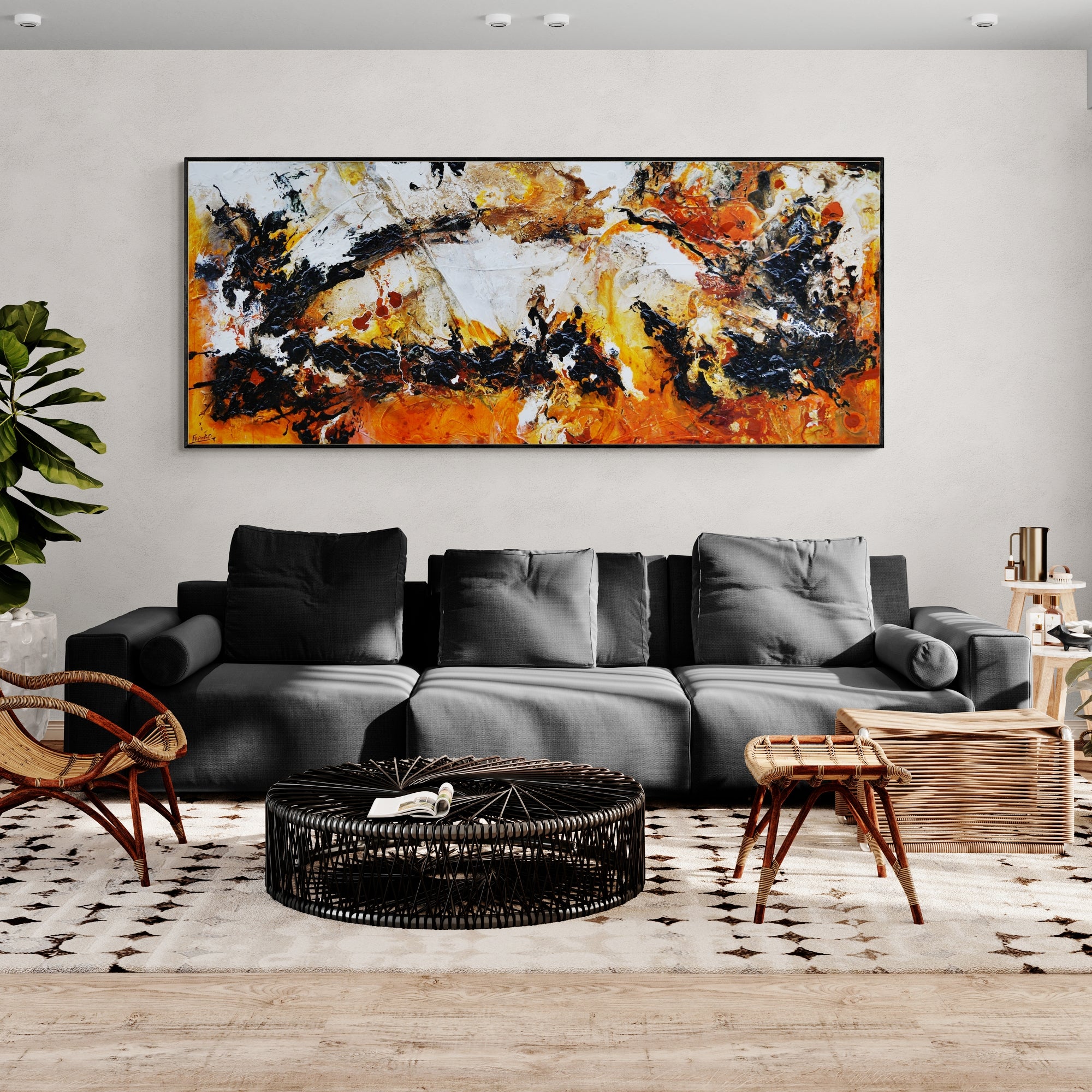 240cm x 100cm Modern Abstract Canvas Painting - Rustic Oxide Texture Wall Art for Living Room, Bedroom & Office Decor | Large Contemporary Artwork