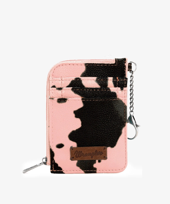 Wrangler Genuine Leather Cow Print Card Holder for Men & Women - Slim RFID Blocking Wallet for Credit Cards & ID - Perfect for Travel, Work, and Everyday Use