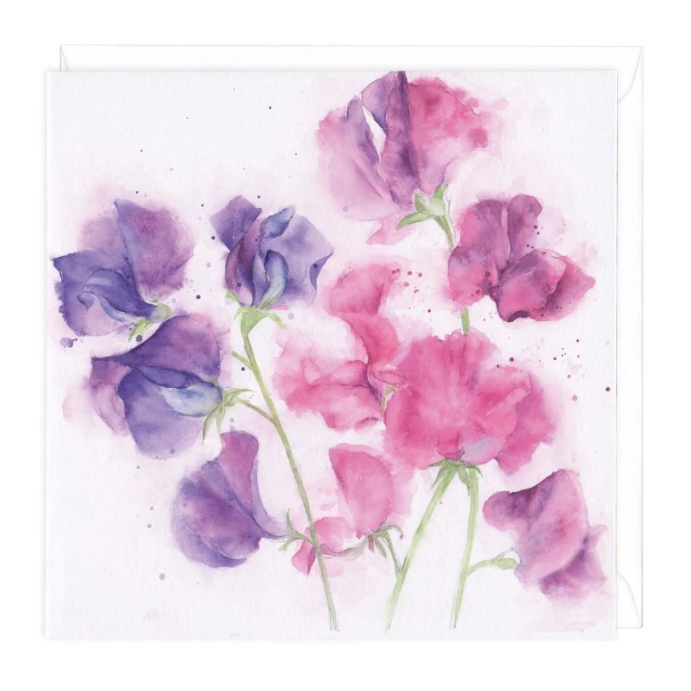 Whistlefish Sweet Peas Floral Art Birthday Card - Elegant Greeting Card for Women, Friends & Family - Perfect for Birthdays, Anniversaries & Special Occasions