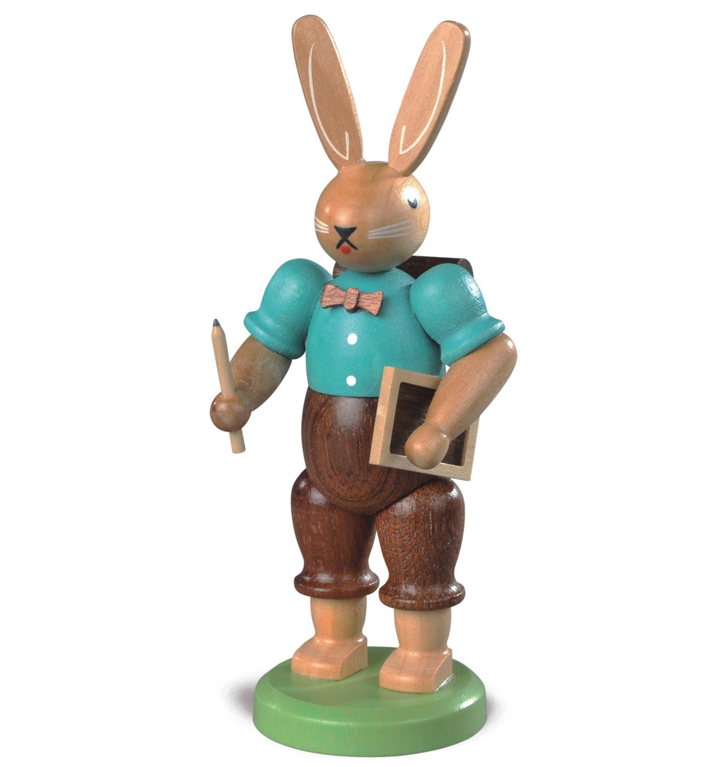 Easter Bunny & School Boy Figurine - 11cm/4in Hand-Painted Erzgebirge Wooden Decor by Mueller Seiffen - Perfect for Easter Decorations, Christmas Ornaments & Collectible Displays