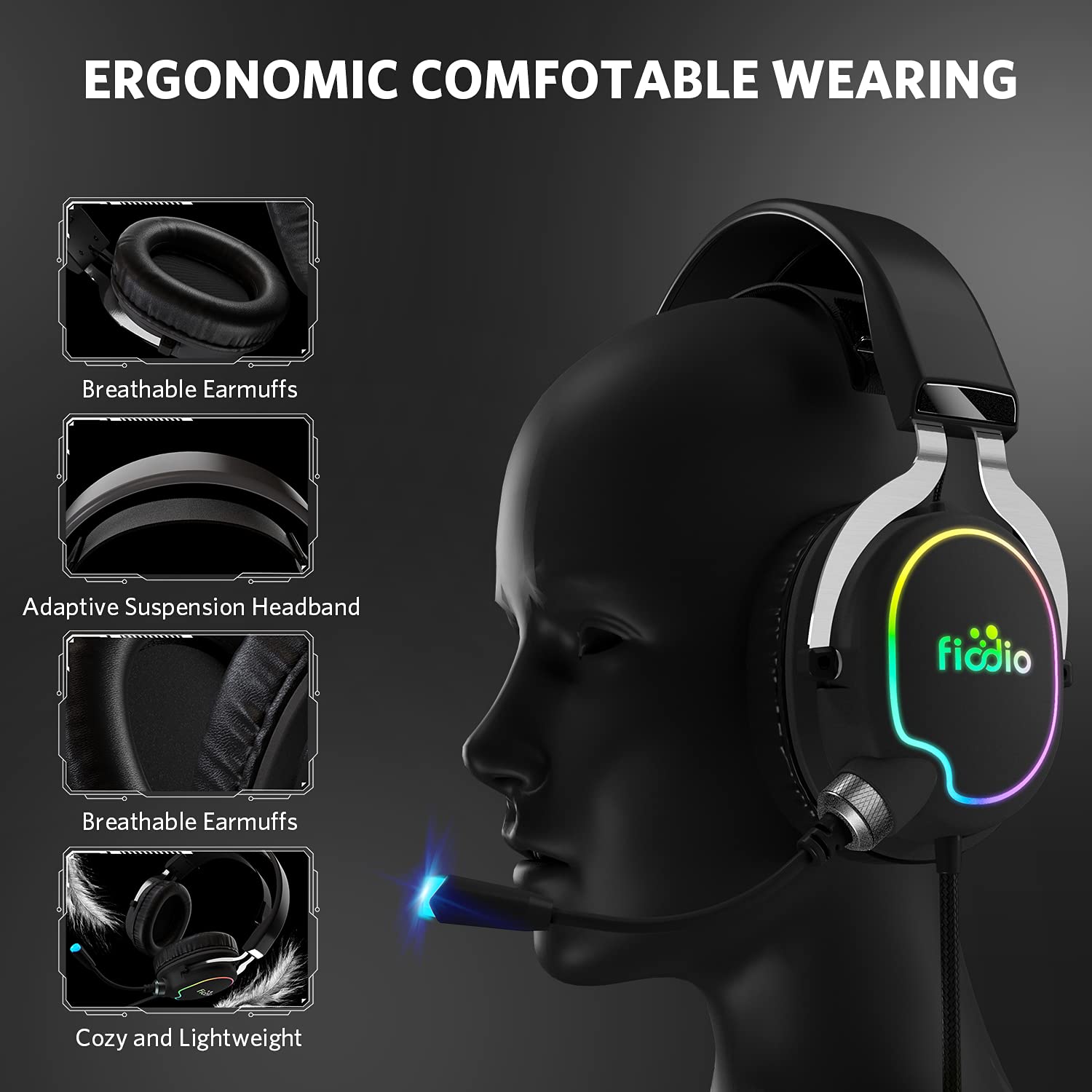 Best Gaming Headset with 7.1 Surround Sound for Xbox One, PS4, PC, Nintendo Switch & Mobile - Noise Cancelling Over-Ear Headphones with Mic, RGB LED Lights & Memory Foam Earpads - Perfect for Online Gaming, Streaming & Work from Home
