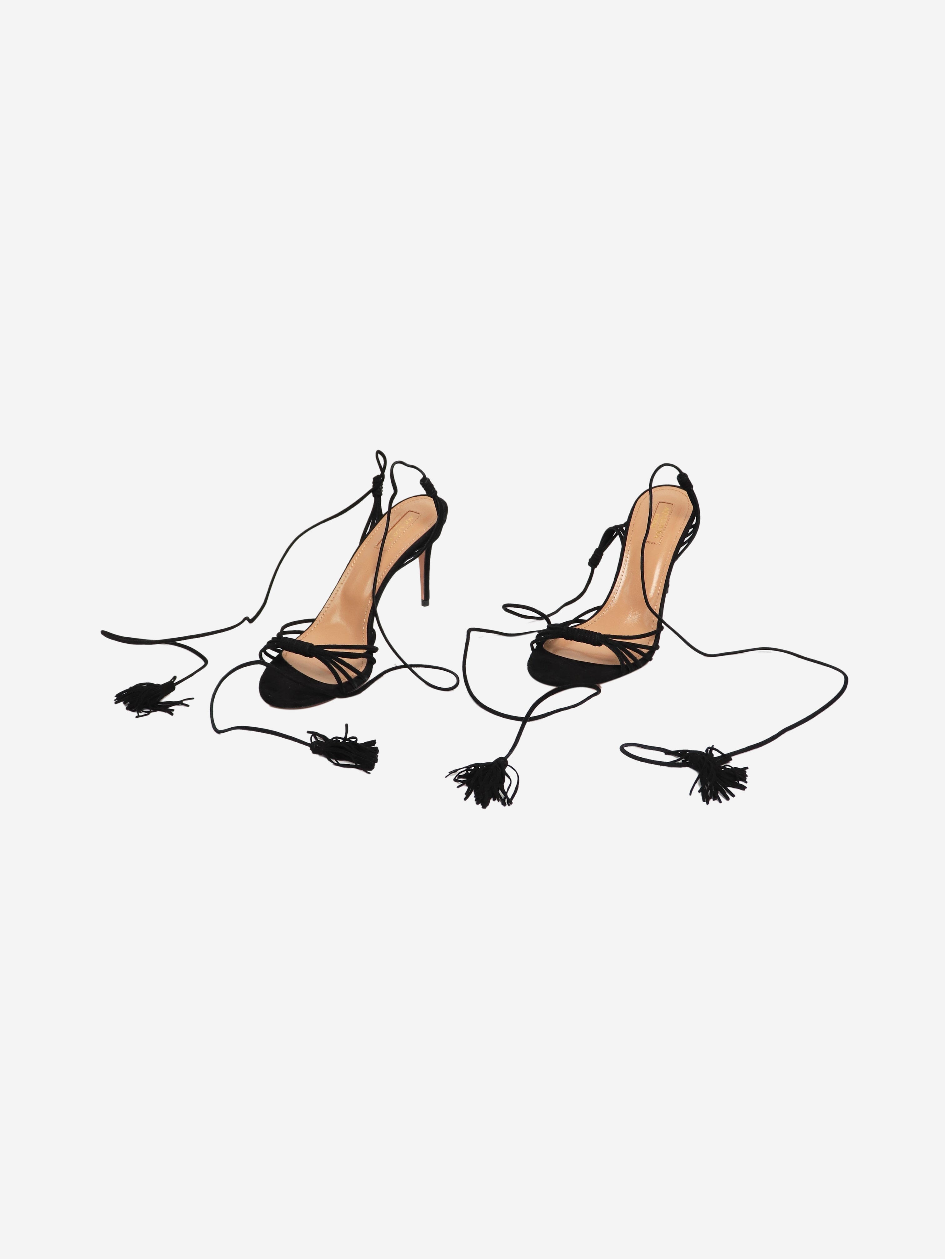 Black Suede Heeled Sandals for Women - Size EU 39 (UK 6) - Comfortable Summer Dress Shoes for Weddings, Parties & Date Nights