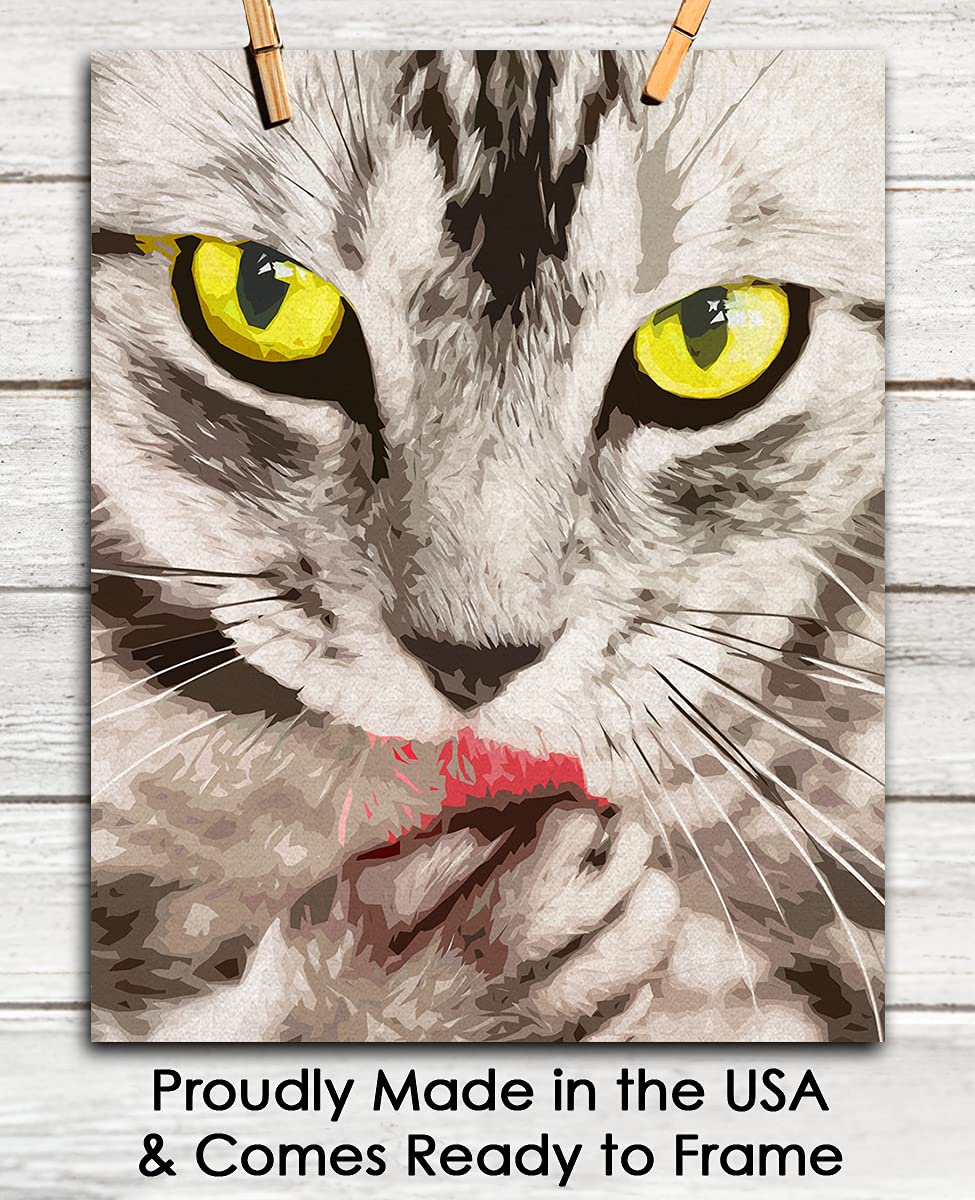 Minimalist Cat Licking Paws Abstract Wall Art - Boho Aesthetic Unframed Poster 8x10 Inch for Home, Office, Bedroom & Living Room Decor - Perfect for Pet Lovers & Modern Interior Design