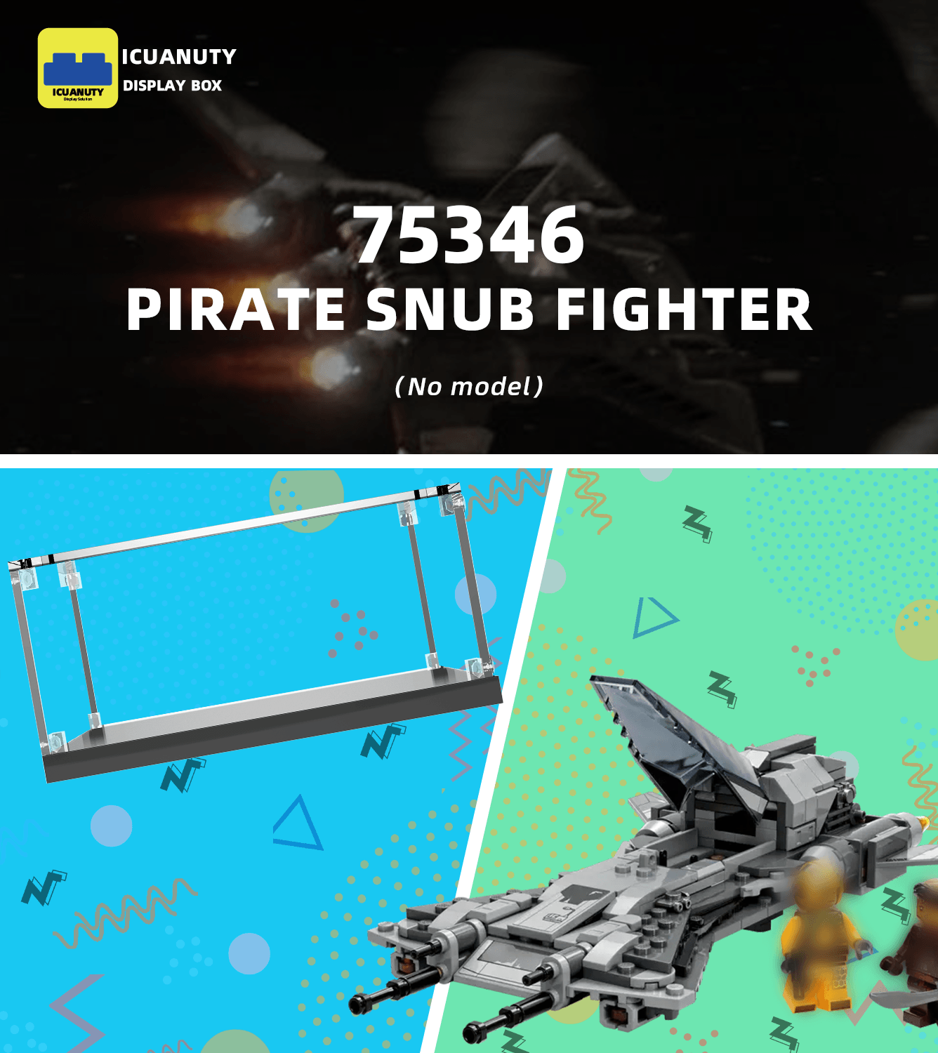 LEGO Star Wars Pirate Snub Fighter 75346 Display Case - Clear Acrylic Showcase for Collectible Building Sets | Perfect for Home Decoration & Gift Giving