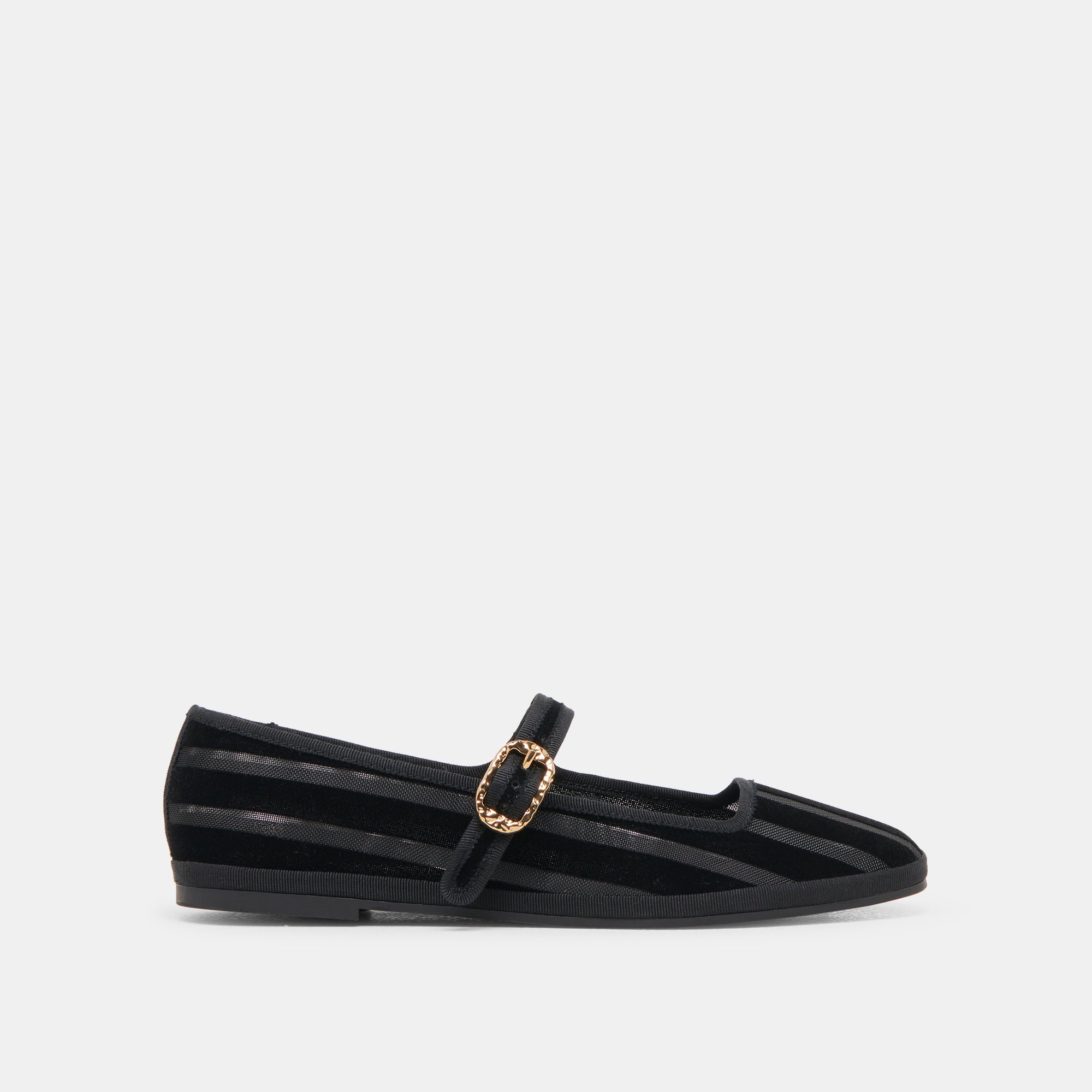 TAMEKA Women's Ballet Flats - Black Stripe Mesh Comfortable Slip-On Shoes for Work, Casual & Travel