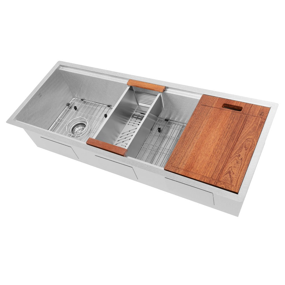 ZLINE 43-Inch Undermount Single Bowl Kitchen Sink - Satin Stainless Steel with Bottom Grid & Accessories (Model SLS 43S) | Perfect for Modern Kitchens, Remodeling & Chef-Inspired Cooking Spaces