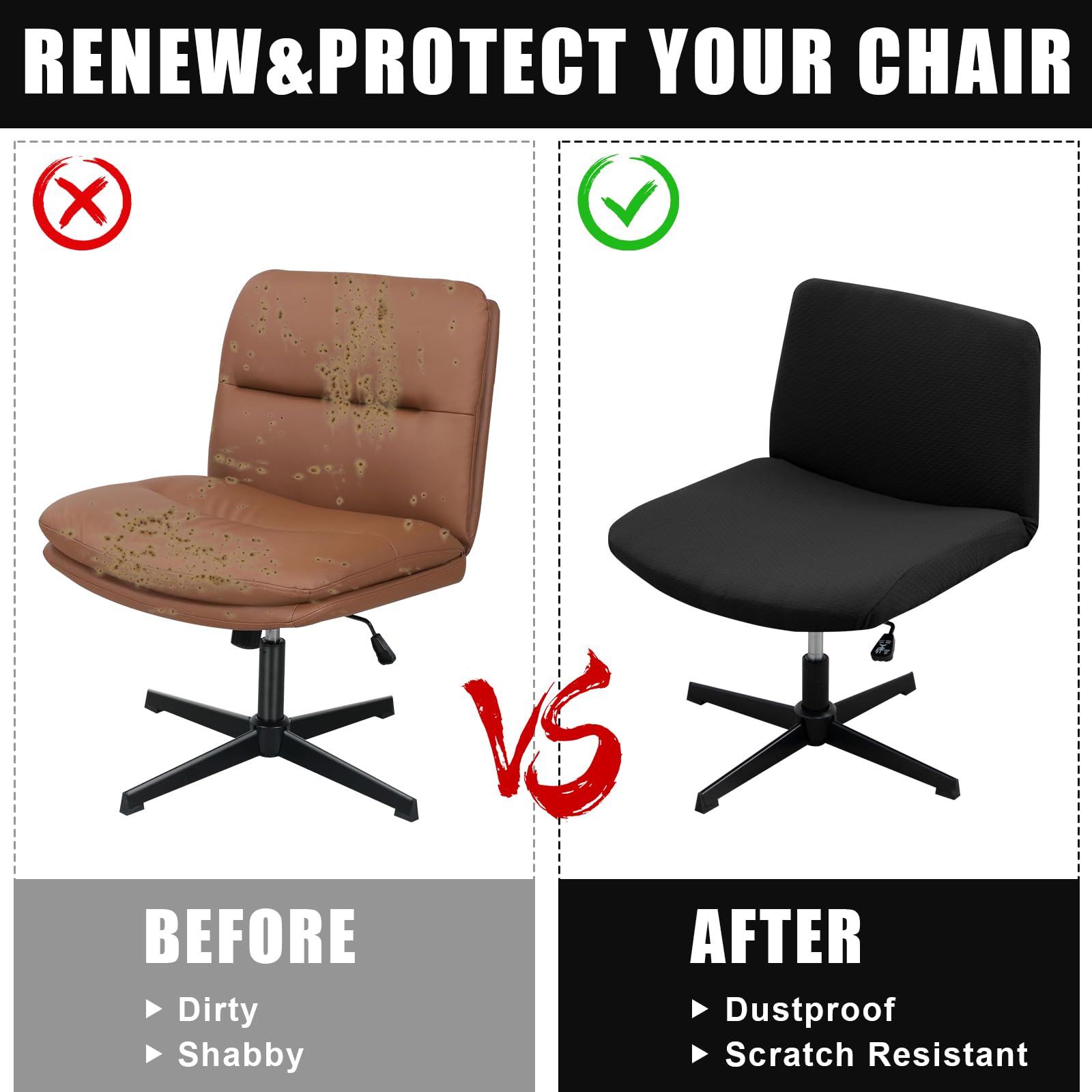 Waterproof Armless Chair Slipcover - 100% Knitted Jacquard Modern Criss Cross Design for Office Desk & Vanity Chairs - Mid Back Accent Chair Cover for Home & Office Use - Spill Protection & Stylish Upgrade for Dining, Living Room or Workspace