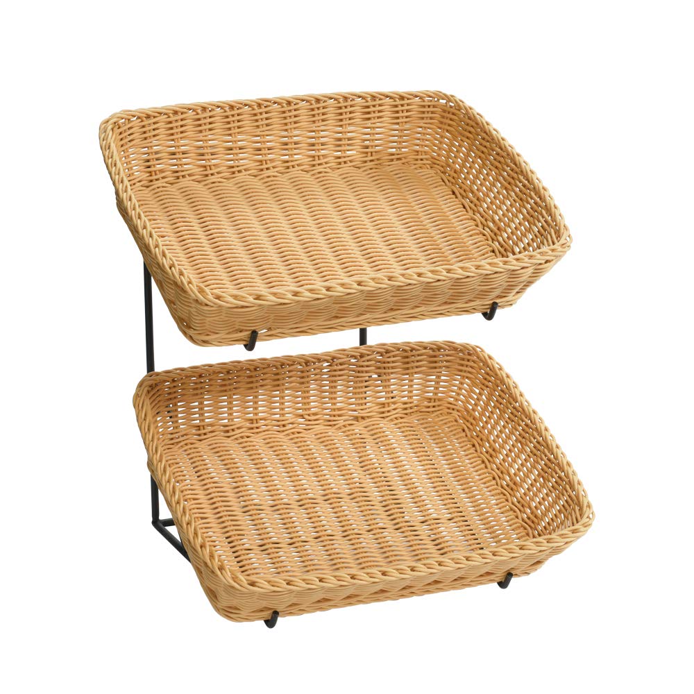 2 Tier Plastic Wicker Baskets Countertop Display - 16
