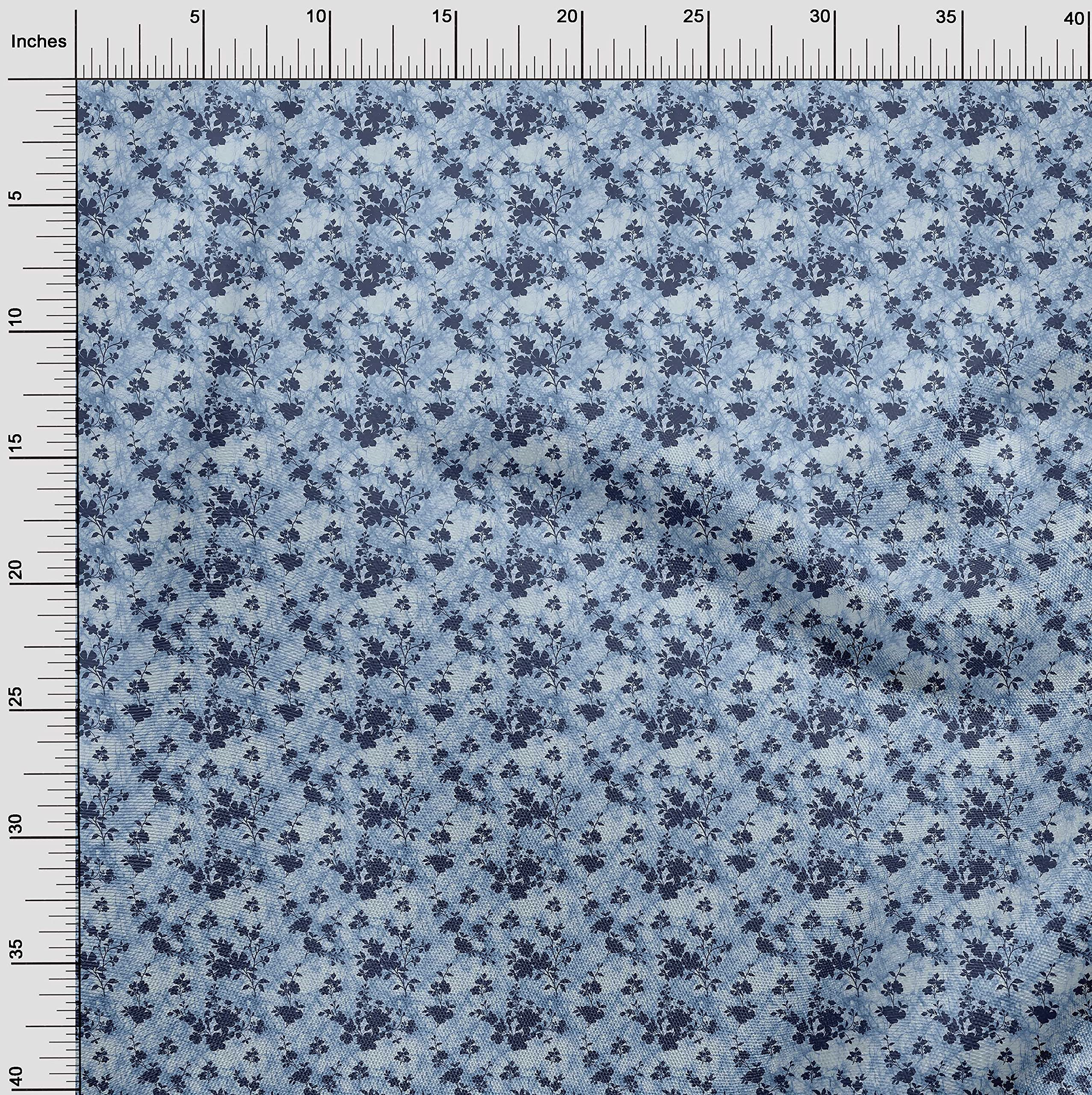 oneOone Rayon Blue Floral Printed Fabric by The Yard - 56 Inch Wide DIY Sewing Material for Dresses, Skirts & Home Decor Projects