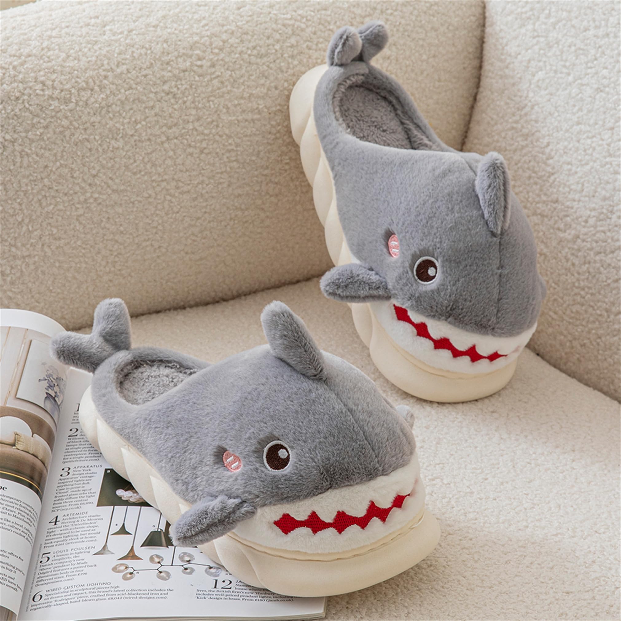 Cozy Shark Slippers for Women & Men - Fuzzy Cotton House Shoes for Adults - Warm Winter Indoor Footwear for Home, Lounge & Gift Giving