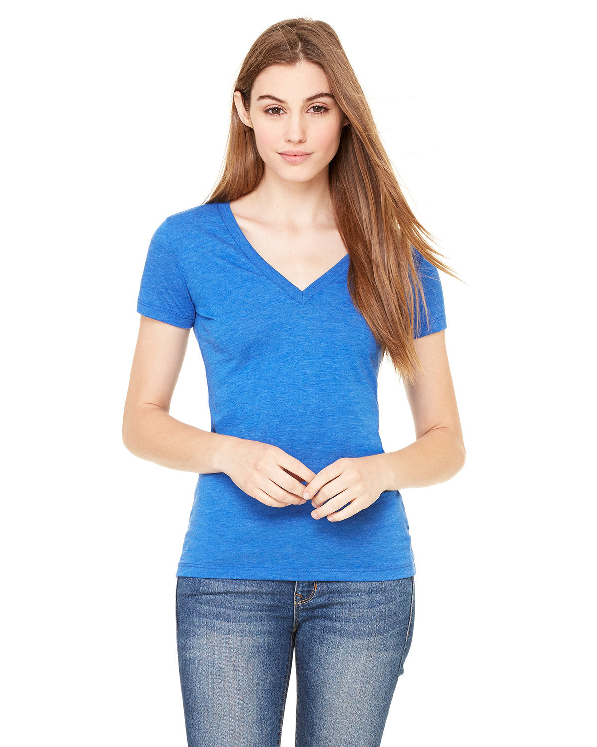 Bella + Canvas 8435 Women's Soft Tri-Blend Short Sleeve V-Neck T-Shirt - Comfortable Casual Tee for Everyday Wear, Gym, and Outings