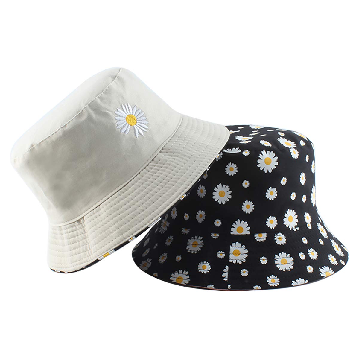 LKXHarleya Daisy Double-Sided Reversible Bucket Hat - Sun Protection Fisherman Hat for Men & Women - Perfect for Beach, Hiking, and Outdoor Activities