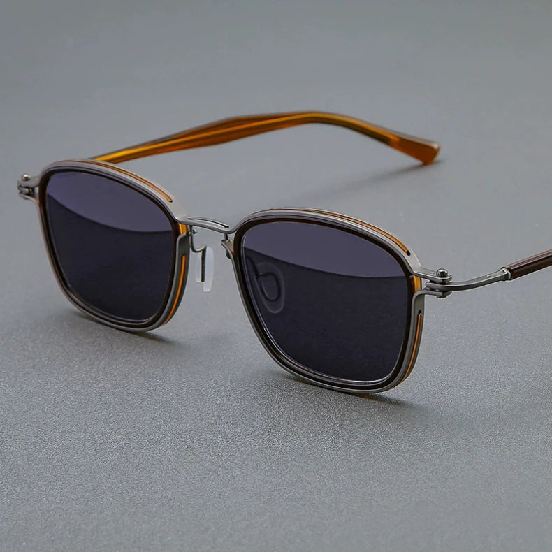 Black Unisex Full Rim Square Titanium Acetate Sunglasses - Lightweight UV Protection for Men & Women - Perfect for Driving, Beach, and Outdoor Activities