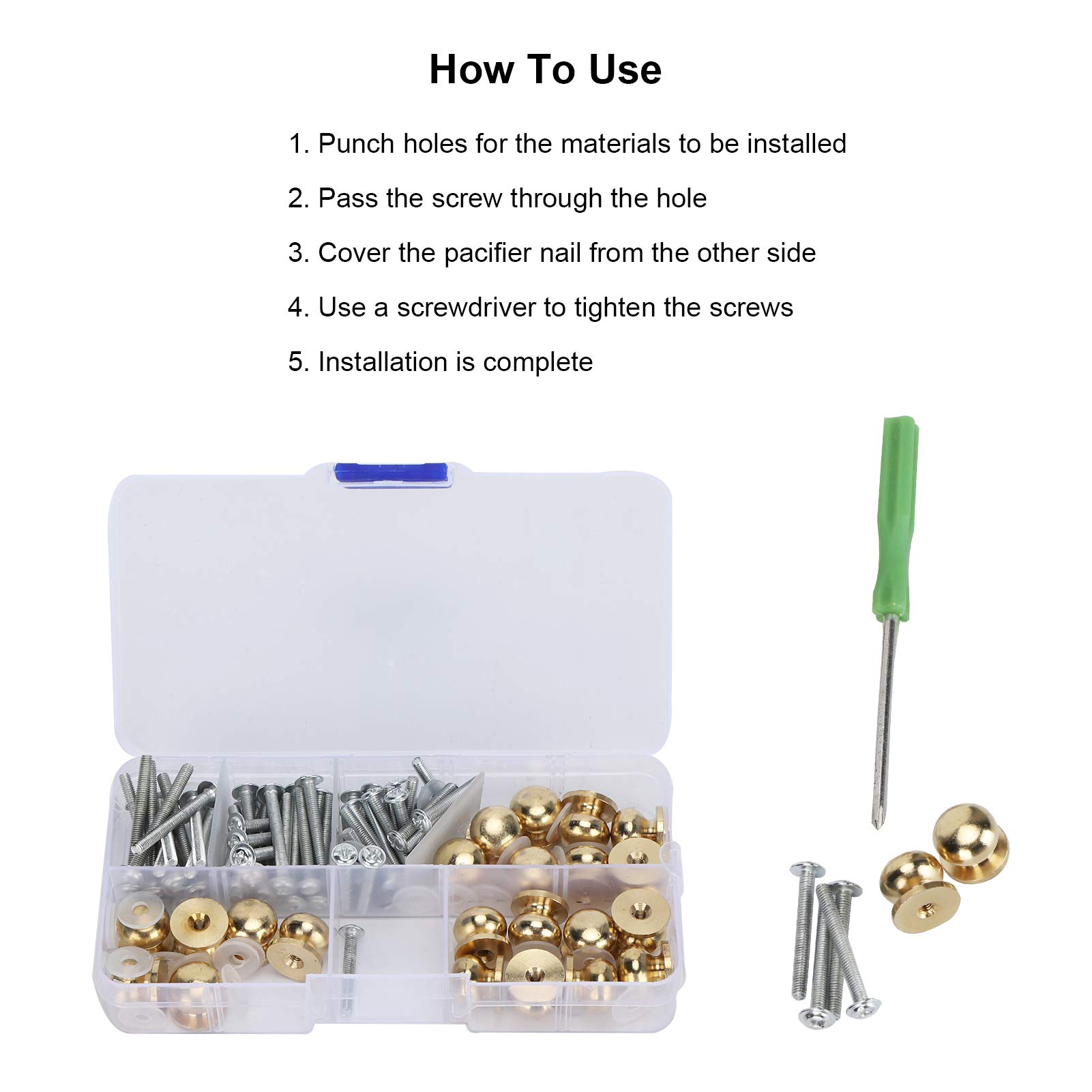 Brass Corrosion-Resistant Nail Rivet Studs - Durable Pacifier Nail Screw Set for DIY Crafts, Luggage Repair & Leather Working | Perfect for Gift Making & Home Improvement Projects